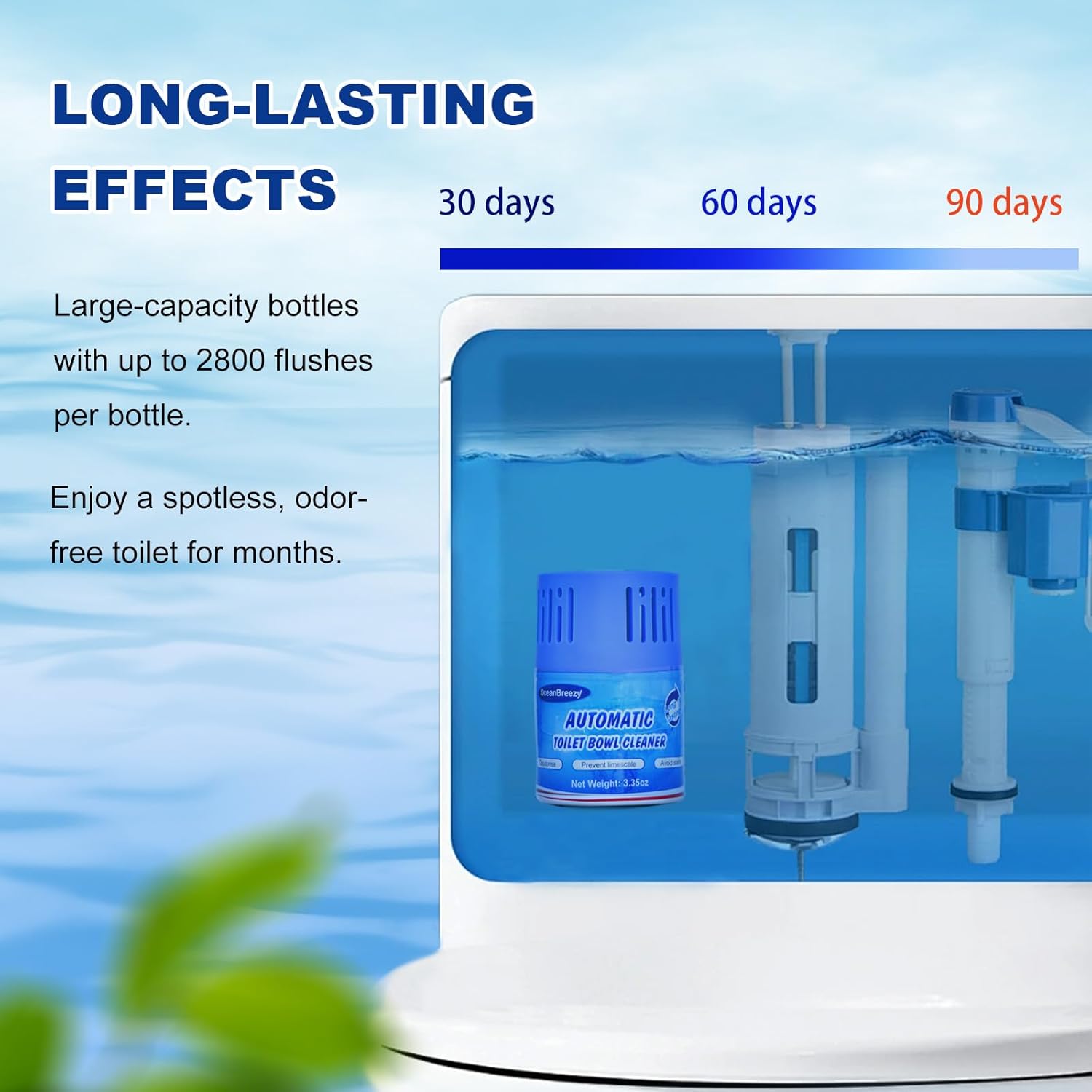 OceanBreezy Toilet Cleaner Tablets 2 Bottles 2800 Flushes Each Septic Safe Stain-Free
