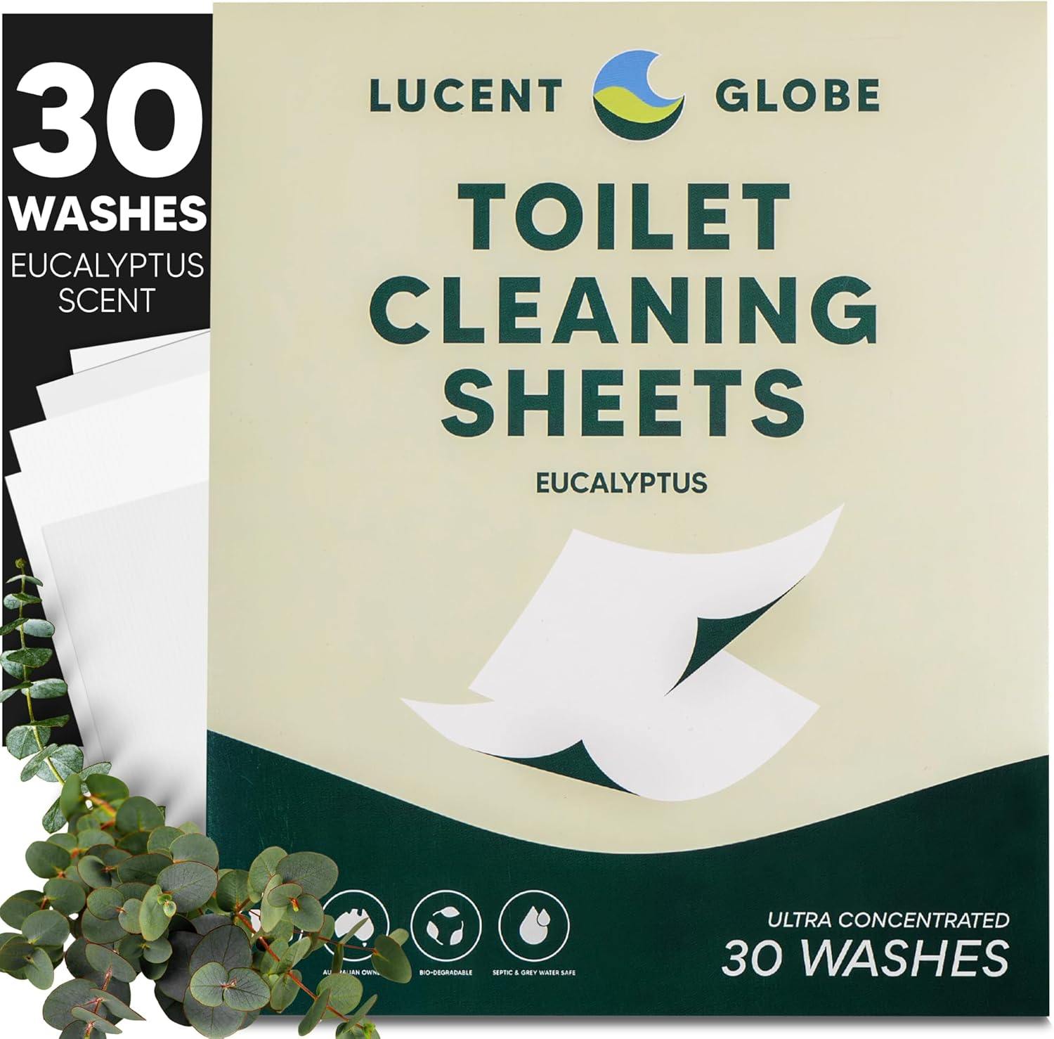 Lucent Globe Toilet Cleaning Sheets - Eucalyptus Fresh Septic Safe