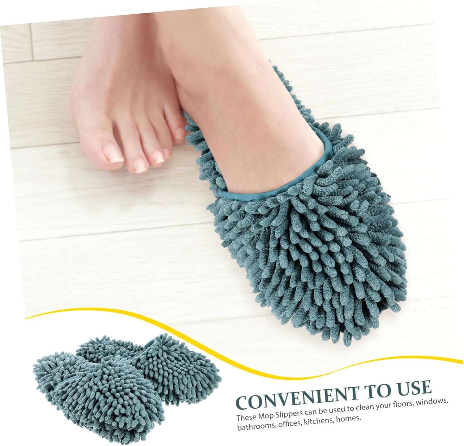 Minkissy 1 Pair Washable Mop Slippers Gray-Green