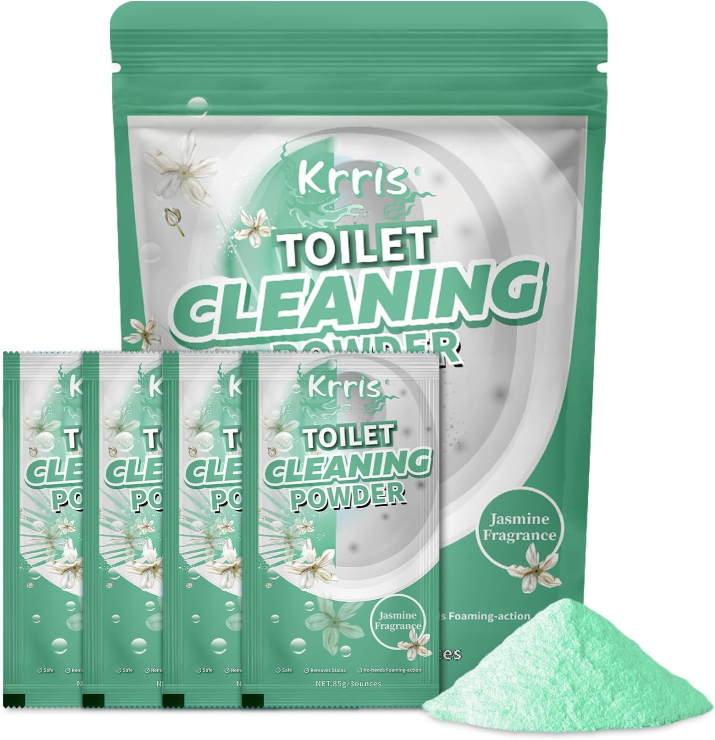Krris Foaming Toilet Cleaner - Jasmine Scent - 12 Treatments 4 Pack of 3 Oz
