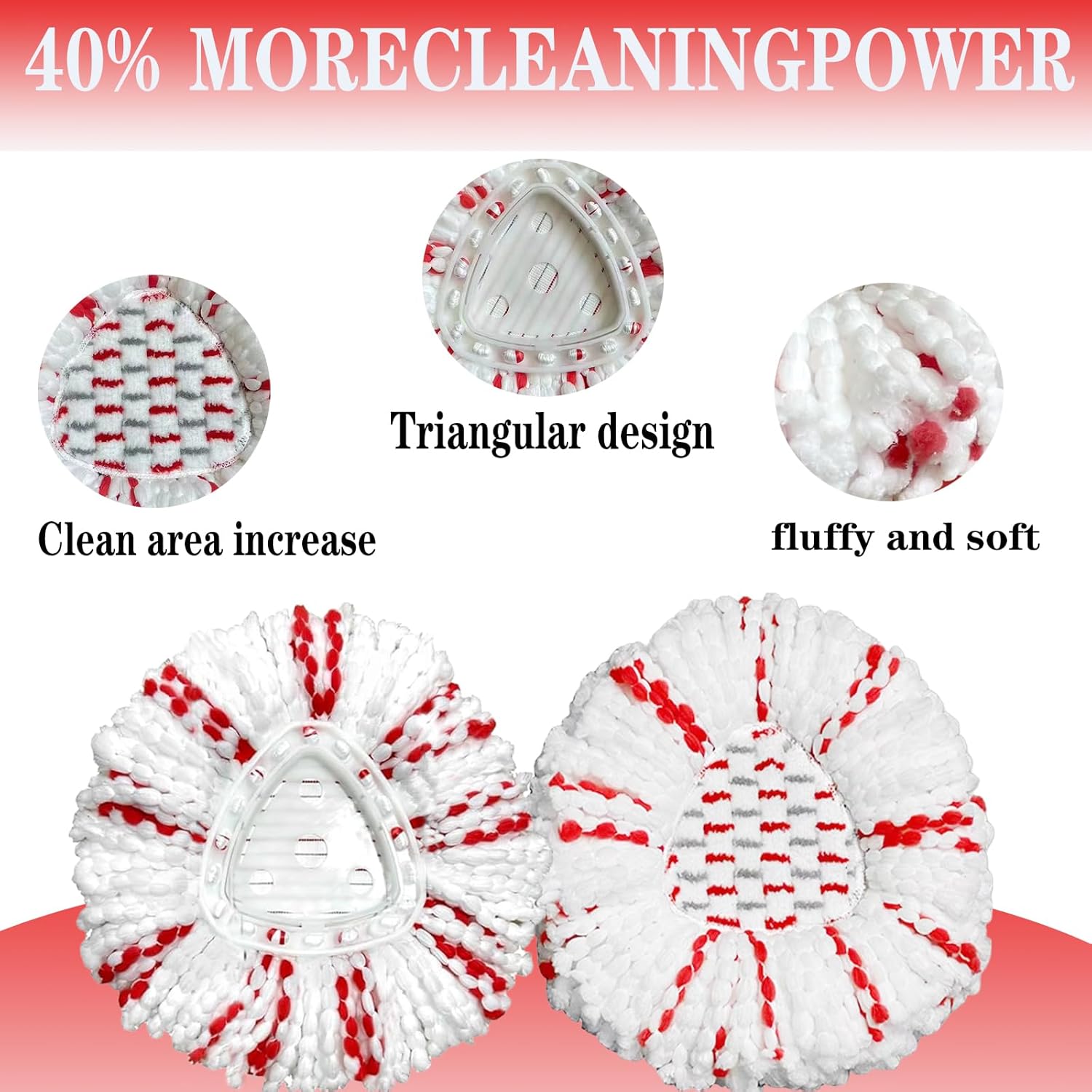 Fazlynyi 2Pack Spin Mop Replacement Heads - 40 More Cleaning Power