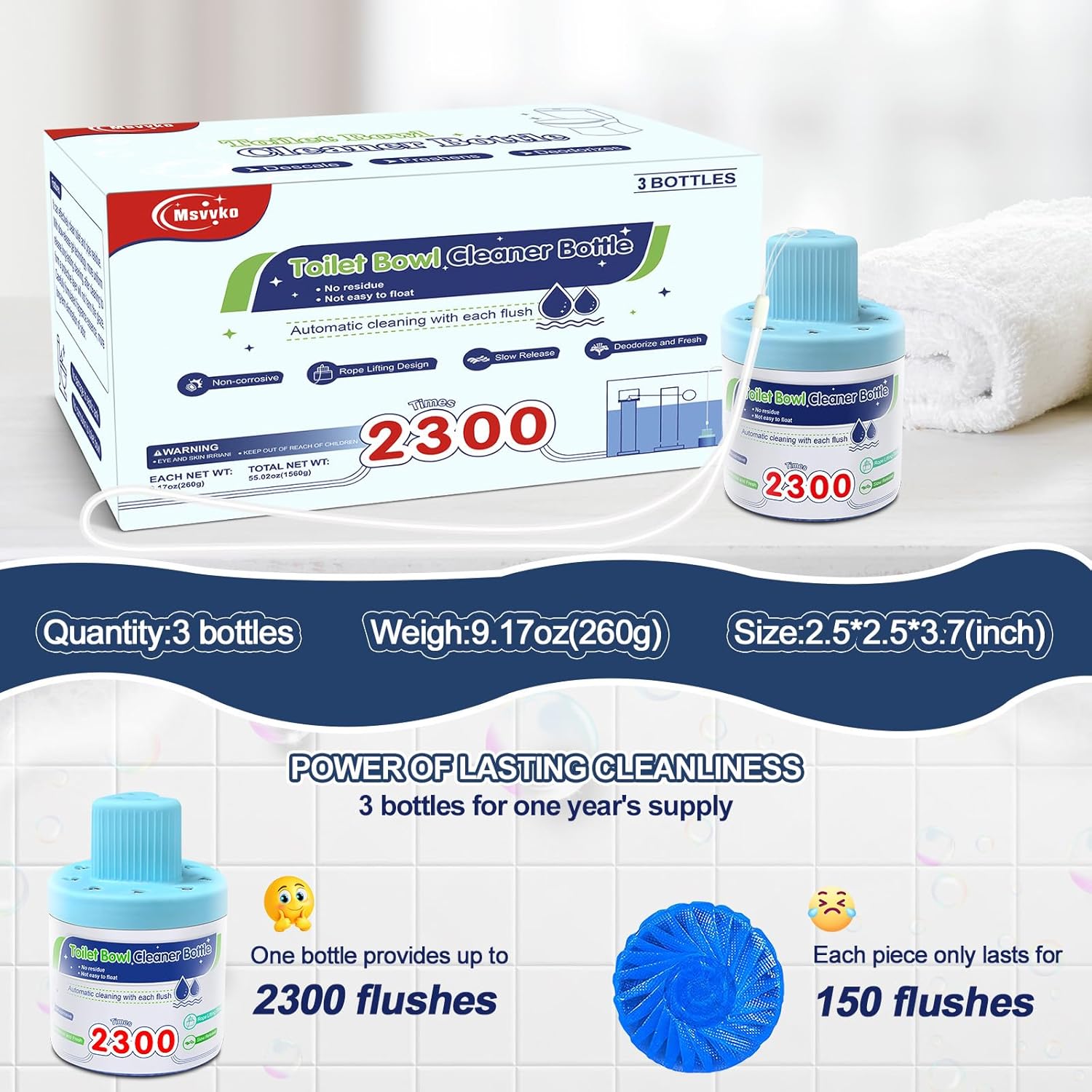Msvvko Toilet Bowl Cleaner Tablets 3 Packs Septic Safe