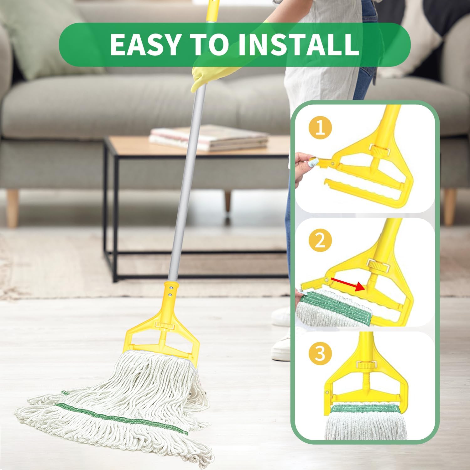6 Pack Heavy Duty Mop Heads with Looped Ends
