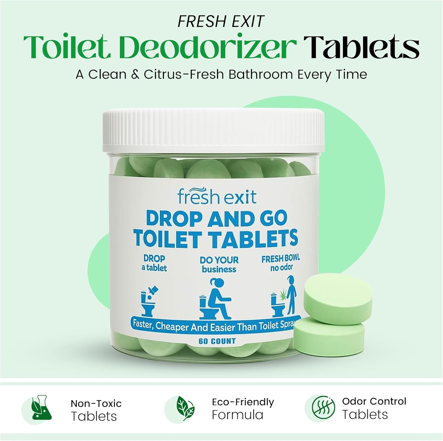 FreshExit Toilet Deodorizer Tablets 60 Count Citrus Scent