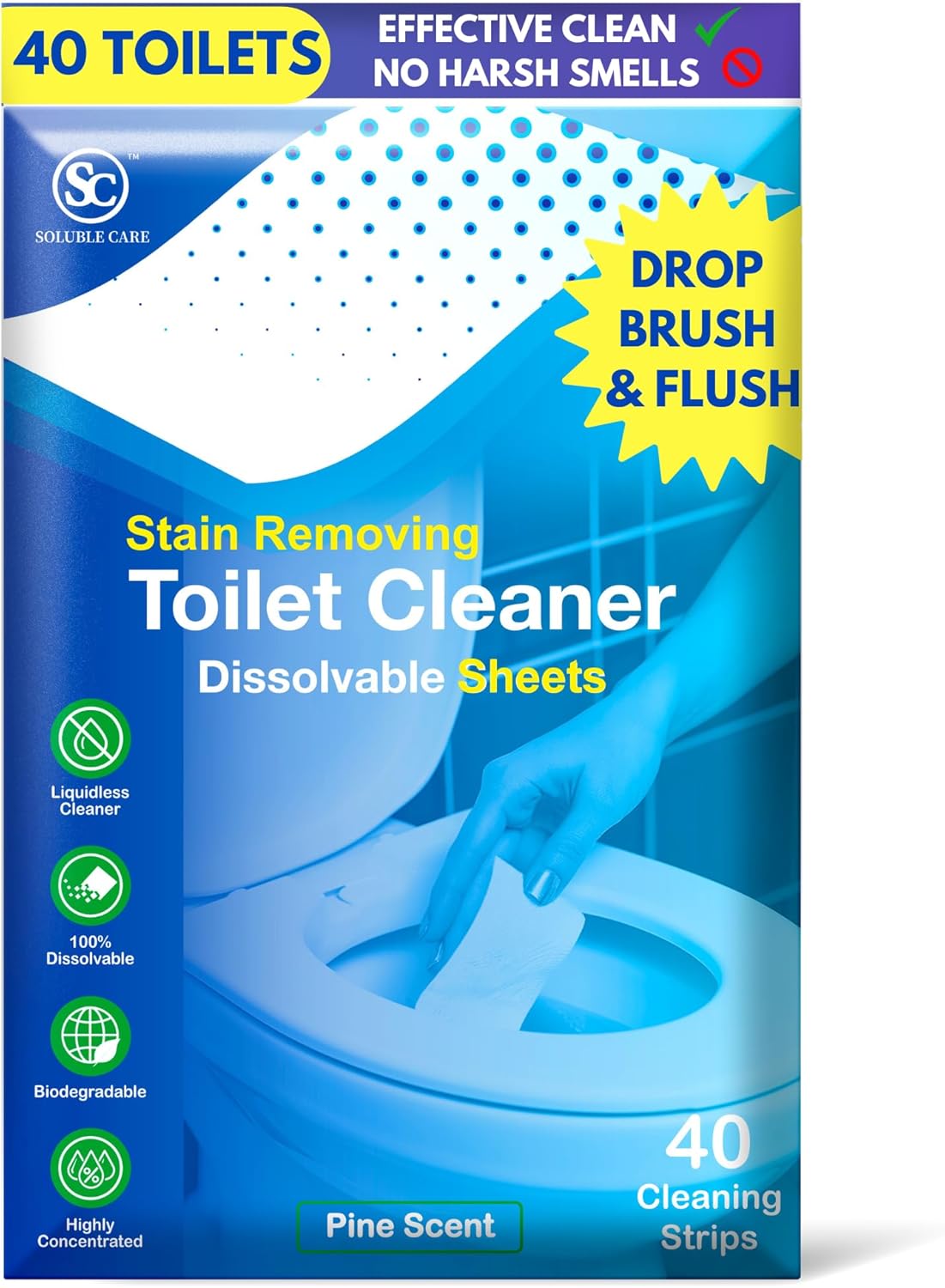 Dissolvable Toilet Bowl Cleaner Sheets - 40 Sheets Pine Scent