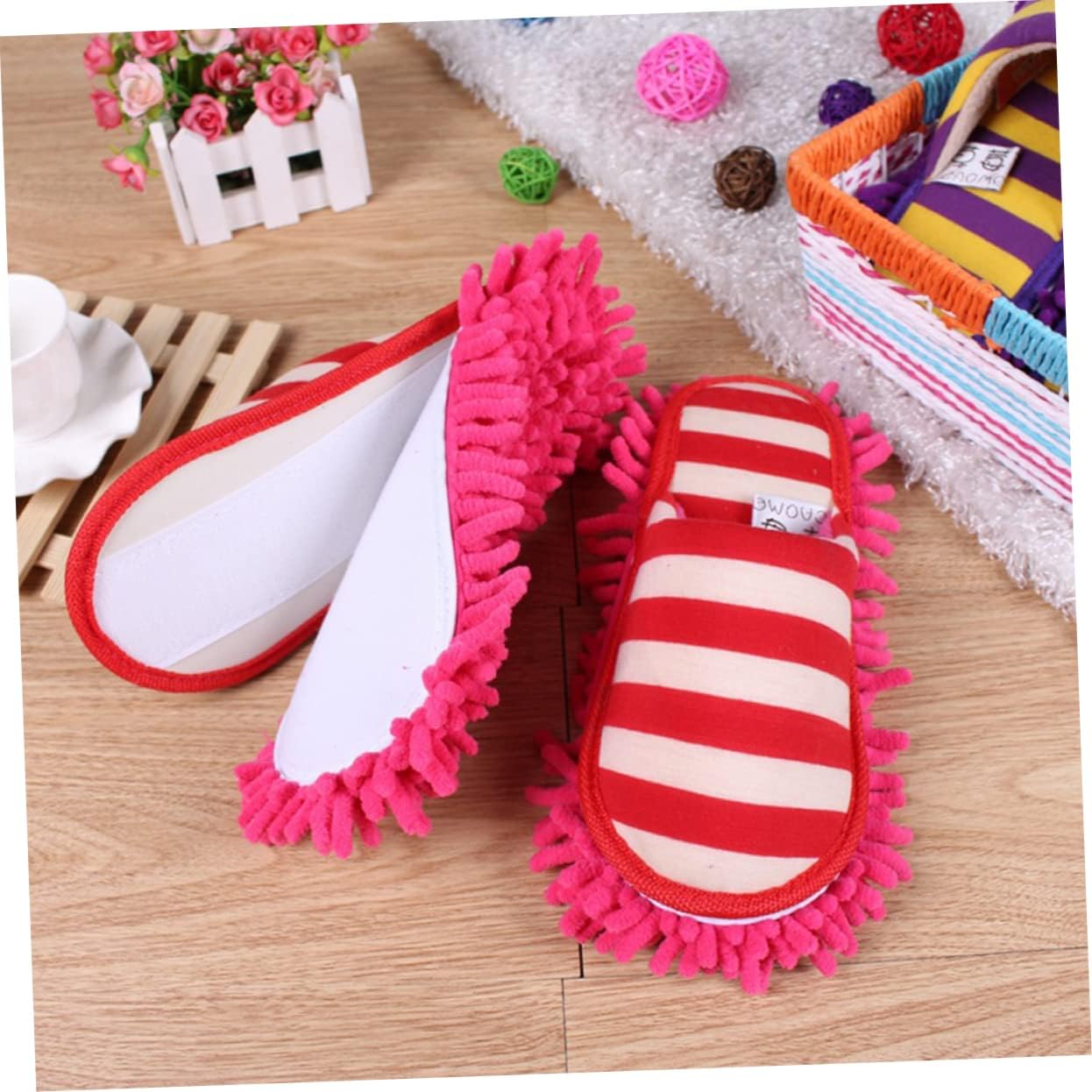 PACKOVE Chenille Cleaning Slippers Covers Red Size L