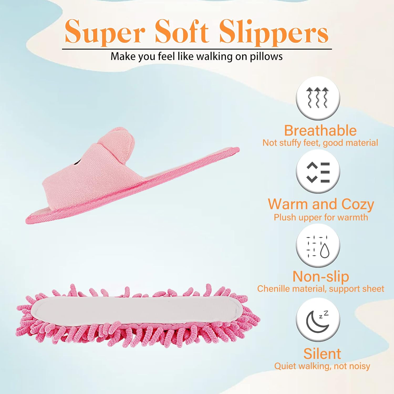 Liitrton Detachable Mop Slippers with Microfiber Chenille Pad Pink