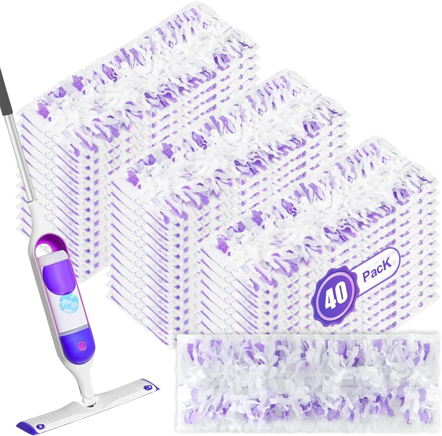 40 Pack Disposable Power Mop Pads Refills - Multi-Surface Wood Compatible