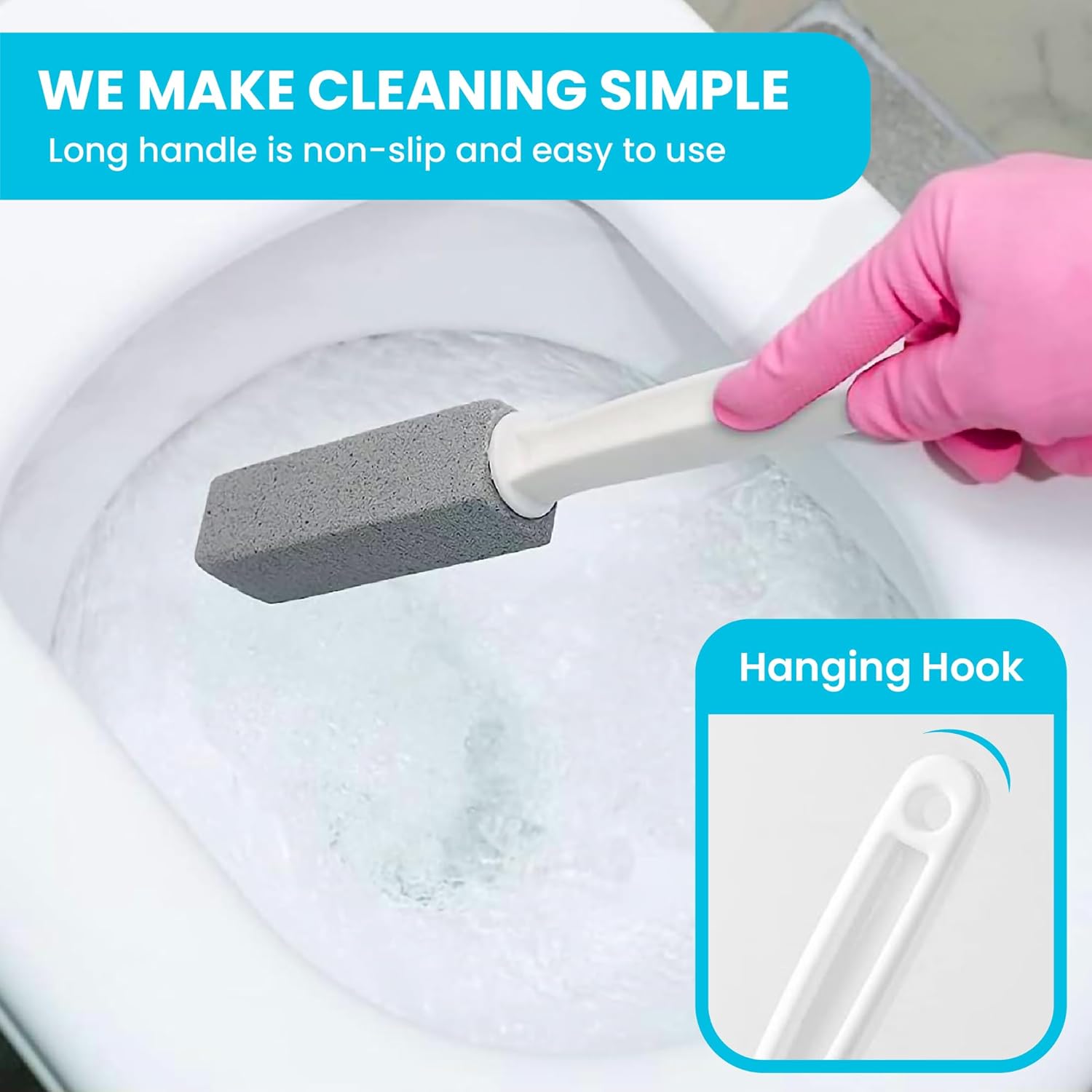 Simple Life Pumice Stone Toilet Cleaner 4 Pack with Extra Long Handle