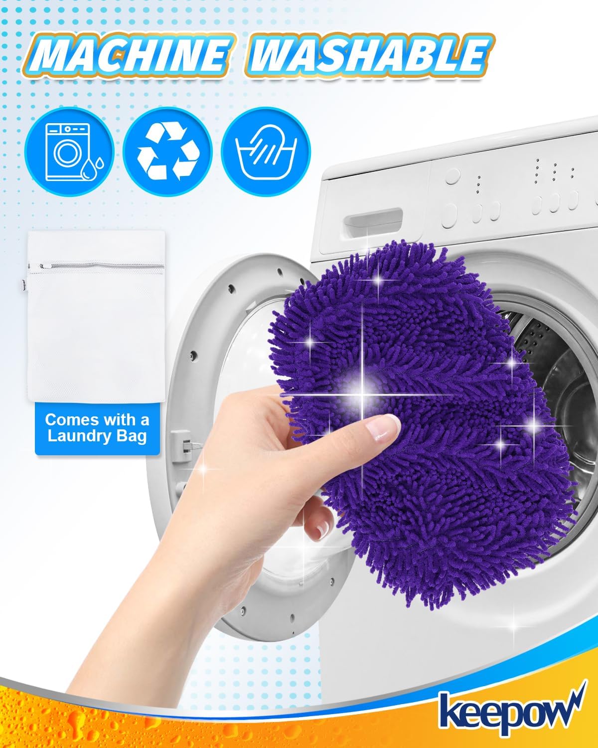 KEEPOW 8Pcs Reusable Microfiber Mop Pads for Swiffer Sweeper