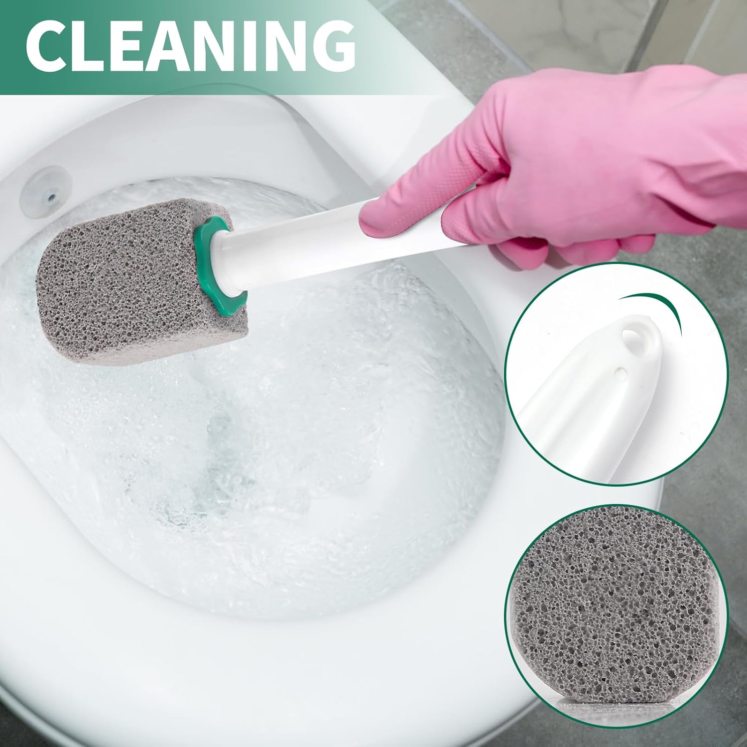 Pumice Stone Toilet Cleaner with Long Handle and 10 Stones