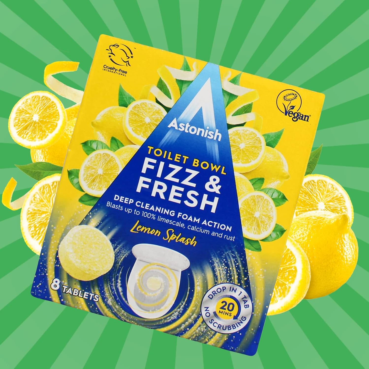 Astonish Foaming Lemon Toilet Bowl Cleaner - 8 Tablets No Spray Bottle Needed