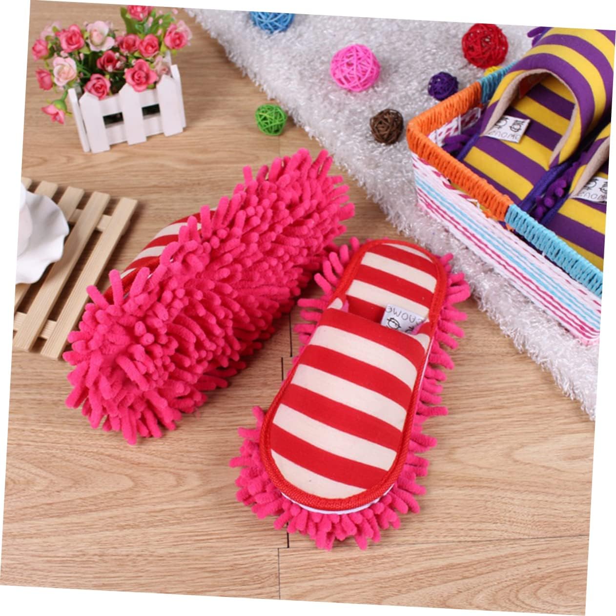 PACKOVE Chenille Cleaning Slippers Covers Red Size L