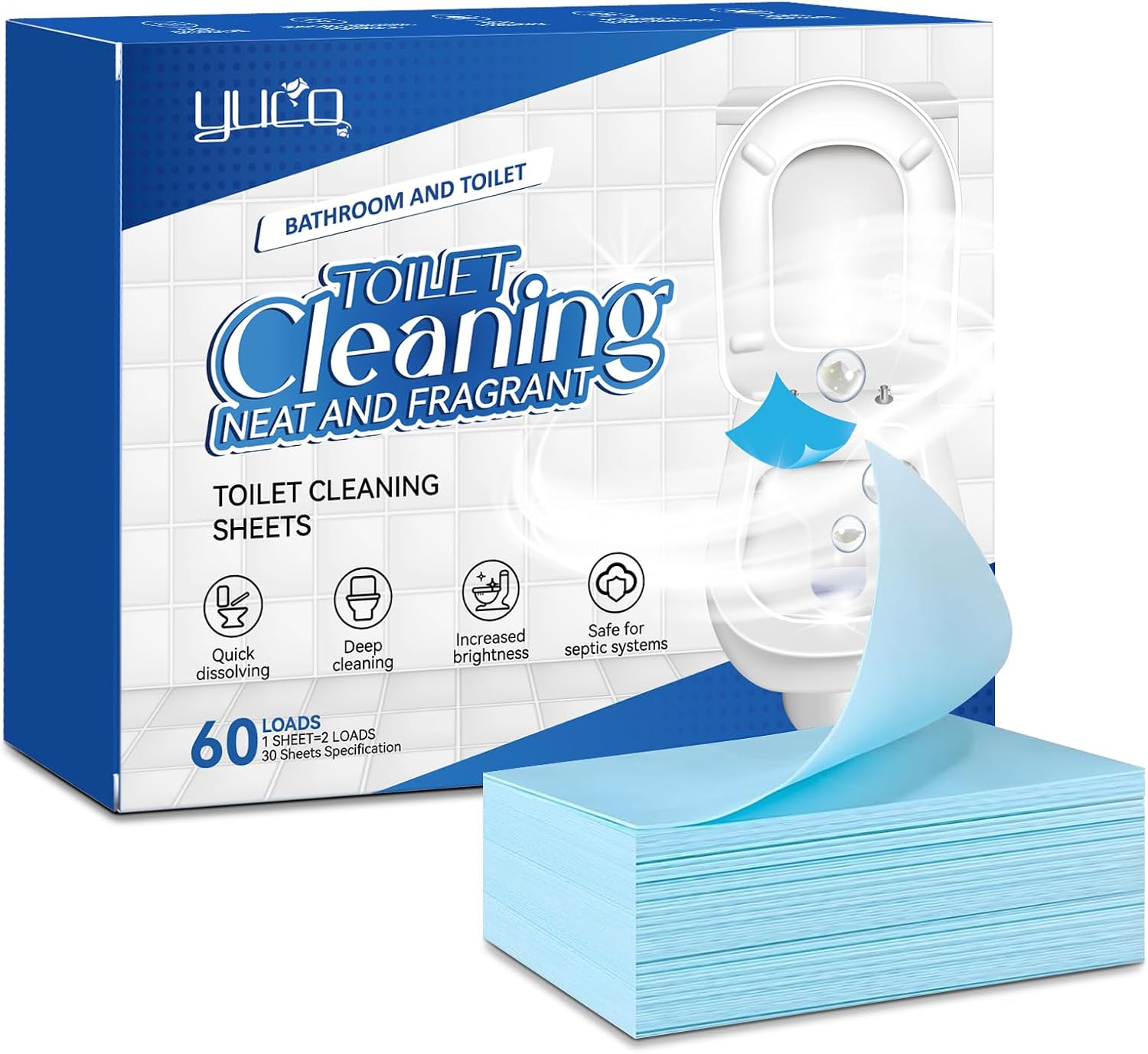 YUCO Toilet Cleaner Sheets 60 Washes No Splash Fresh Scent