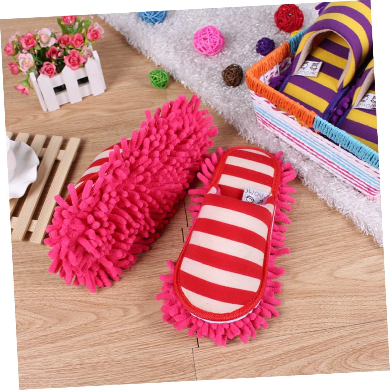Ipetboom 1 Pair Chenille Cleaning Slippers Cover