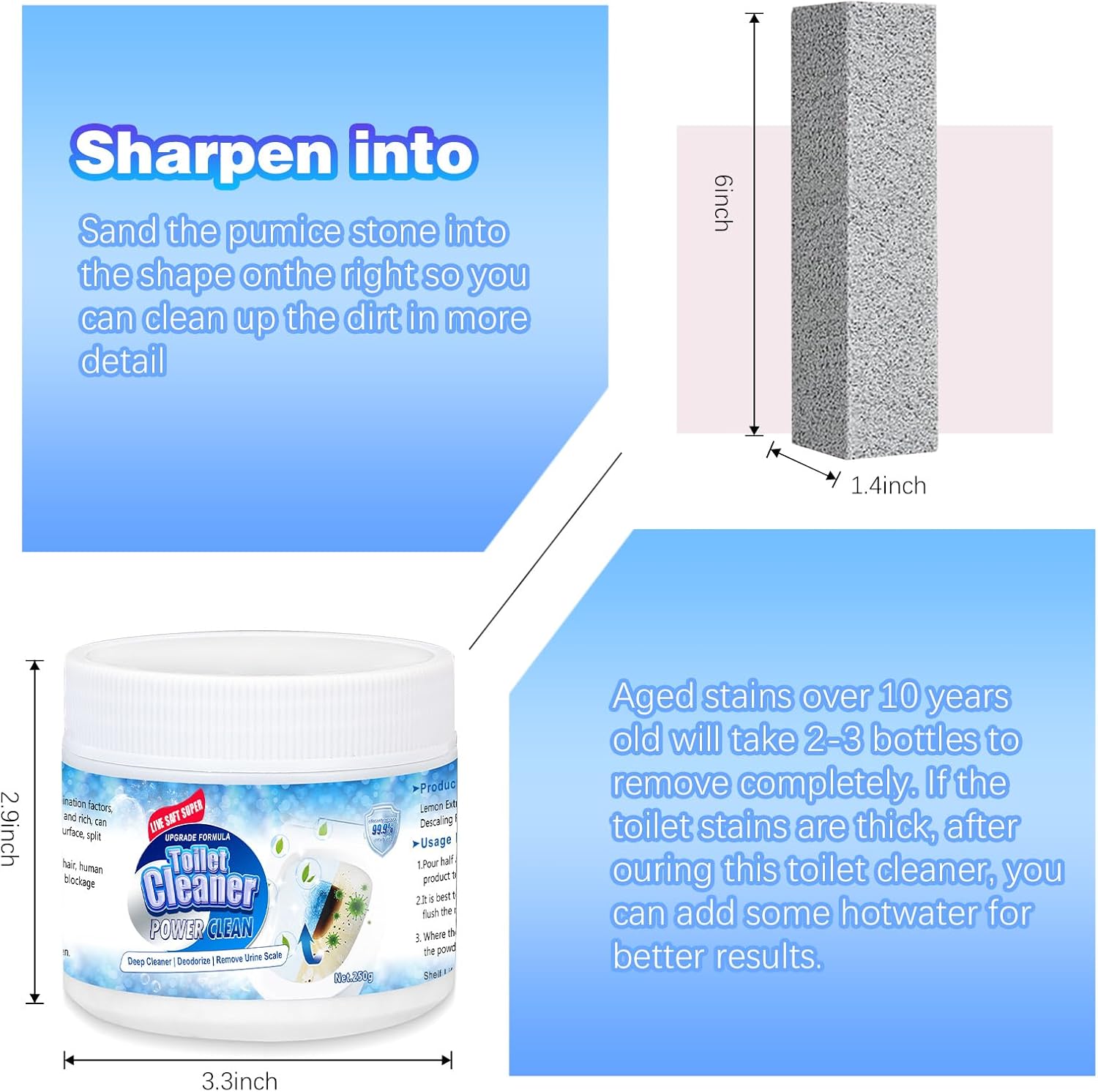 Toilet Bowl Cleaner Powder Pumice Stone Set
