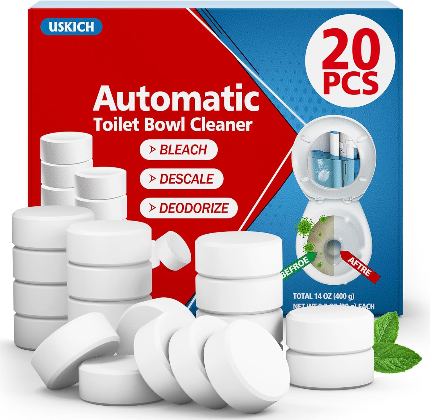 USKICH Toilet Bowl Cleaner Tablets 20 Pack 1