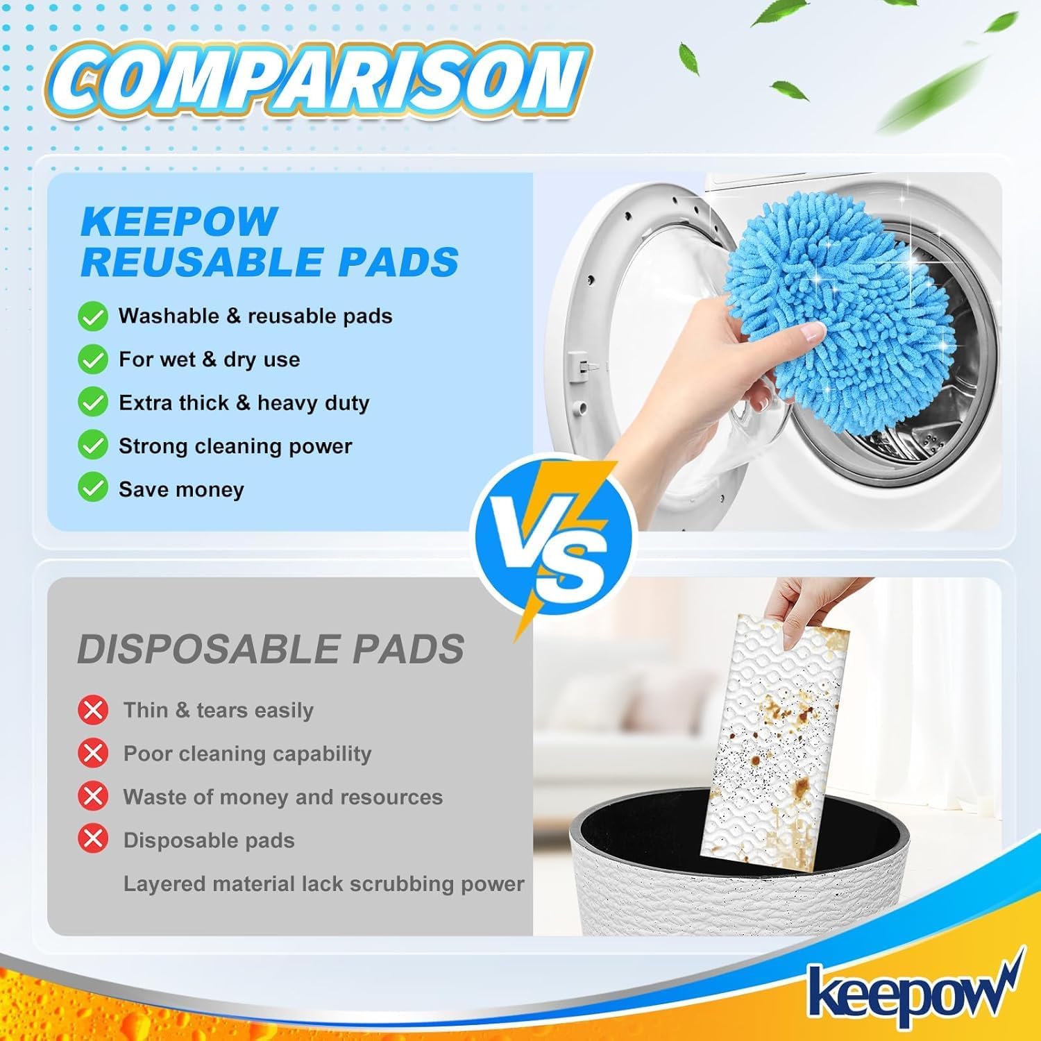 KEEPOW Reusable Microfiber Mop Pads 6 Pack 1