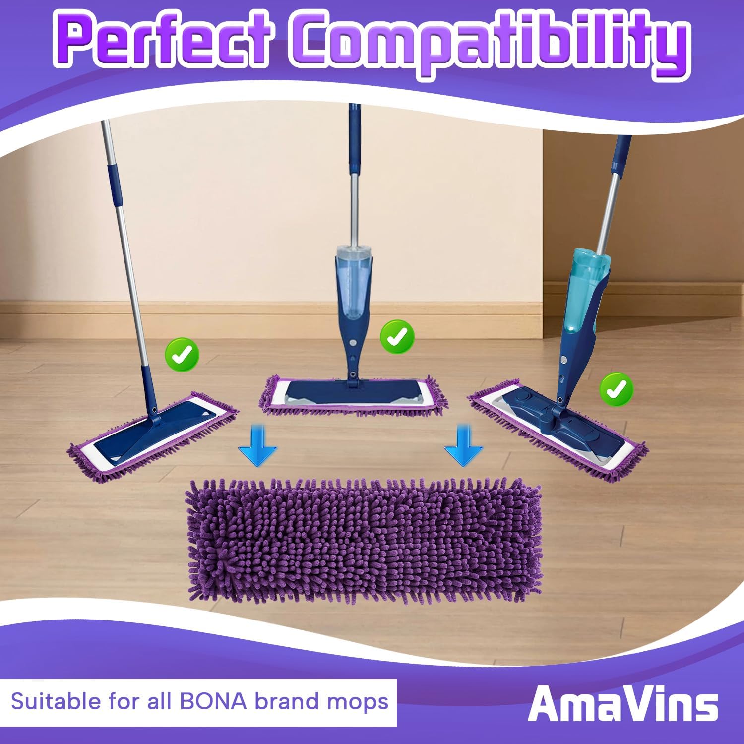 AmaVins 5 Pack Reusable Microfiber Mop Pads for Bona Mop