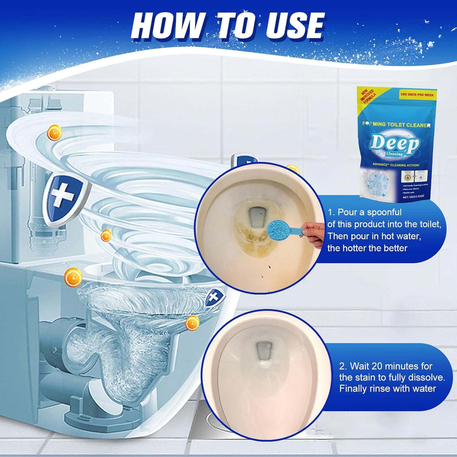 Iaolose 2 PCS Toilet Cleaner Self Activating Miracle Powder for Deep Cleaning