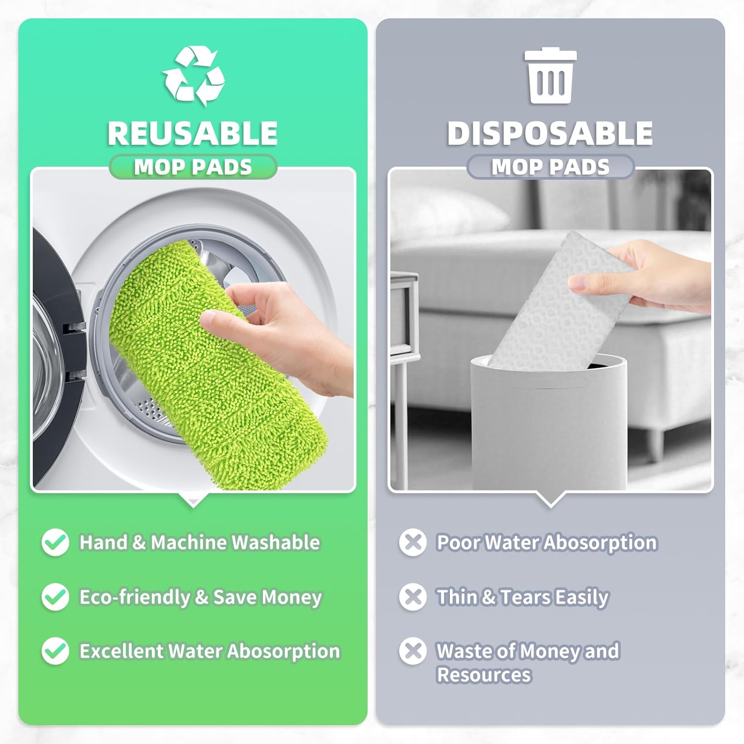 4 Pack Reusable X-Large Mop Pads for Swiffer Sweeper XL