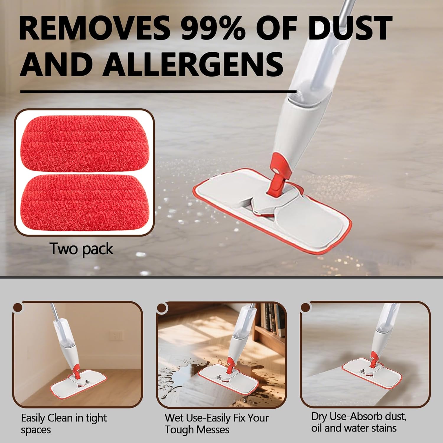 SunDiss 2 Pack Microfiber Mop Replacement Heads