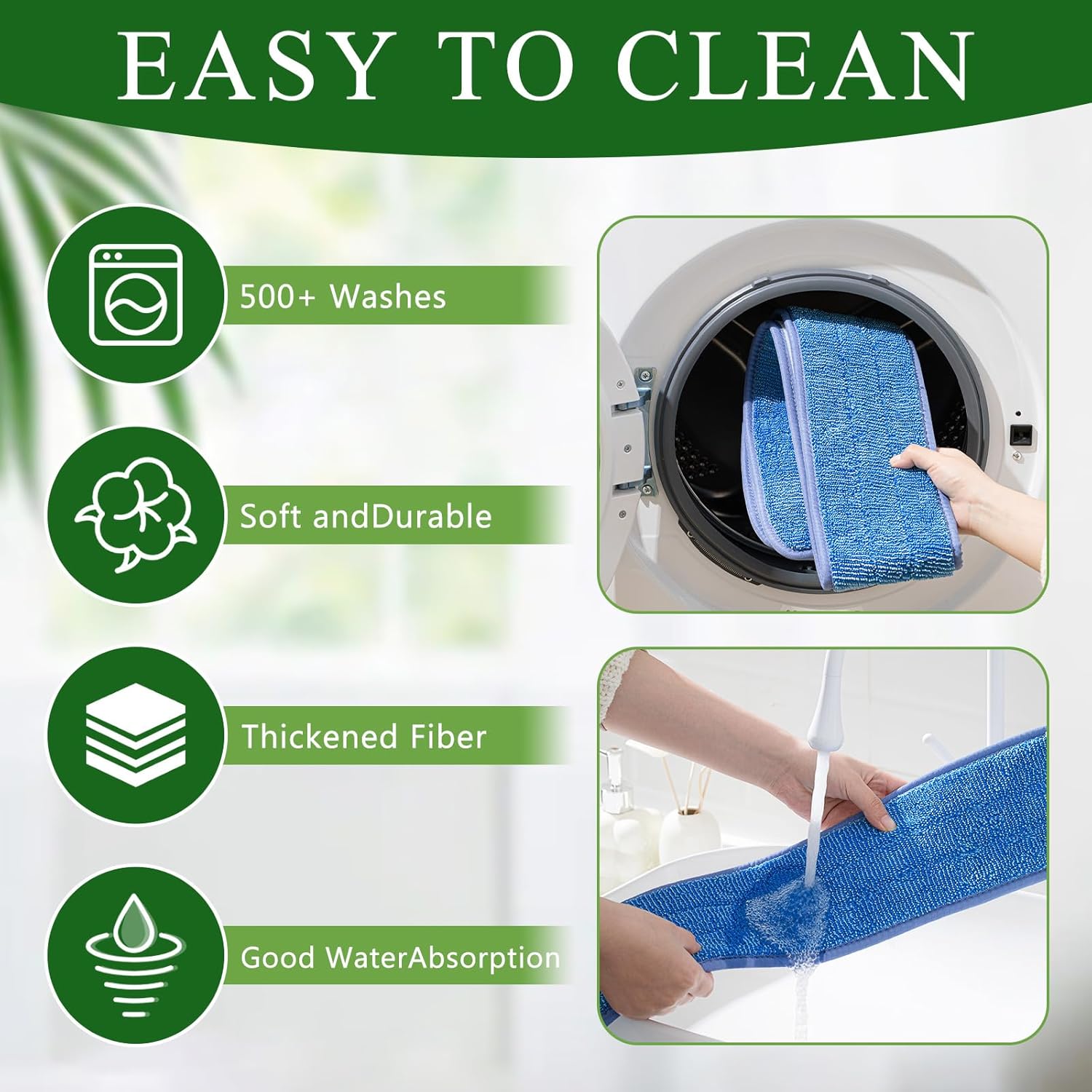 3 Pcs 48 Inch Microfiber Mop Refill Pads Reusable for Commercial Cleaning