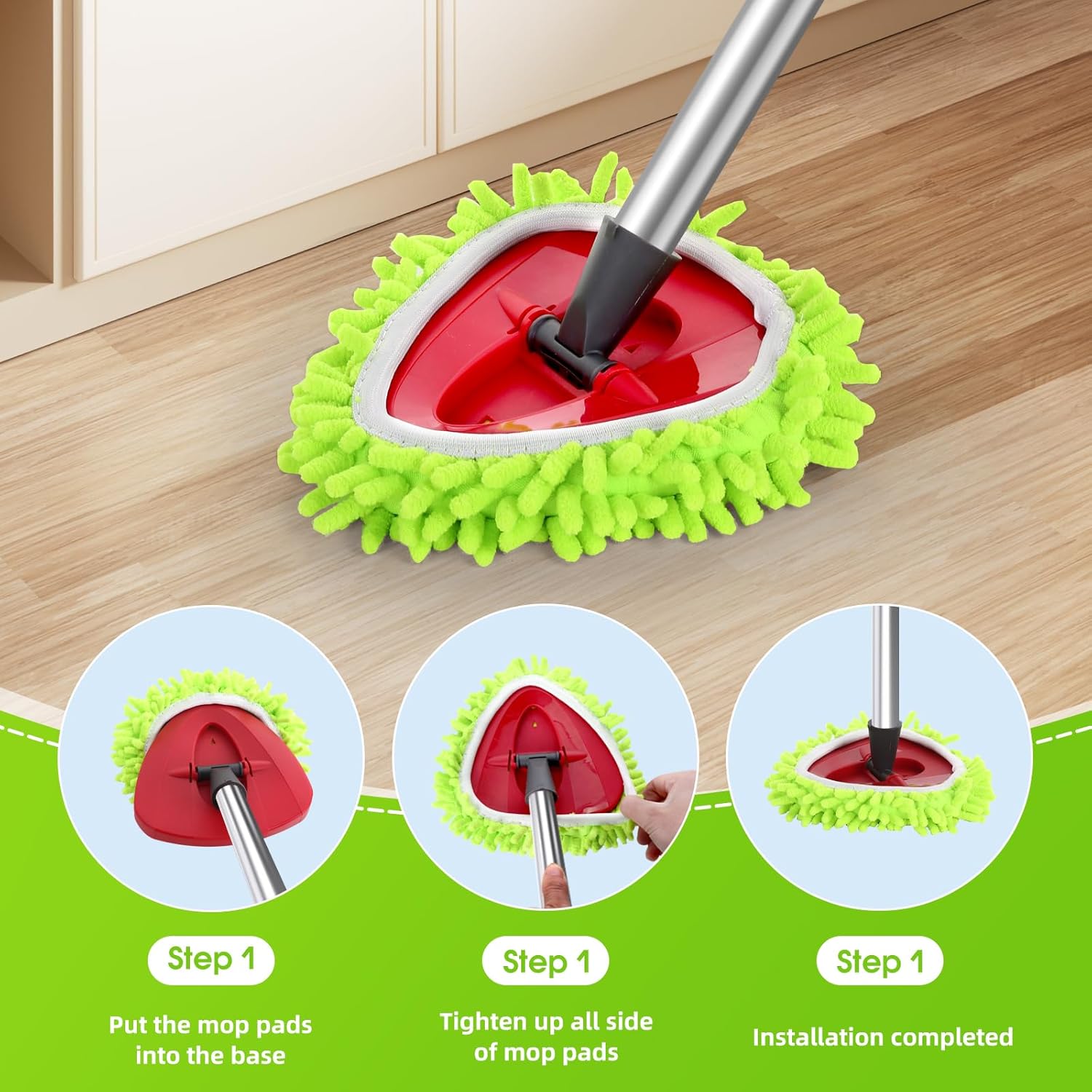 BOCA STORY Chenille Mop Head Replacements 4Pcs 2 Brush Heads 2 Base Set