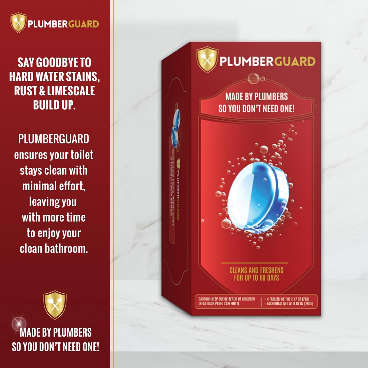 PLUMBERGUARD Toilet Tablets 4 Pack Whitening Stain Removing