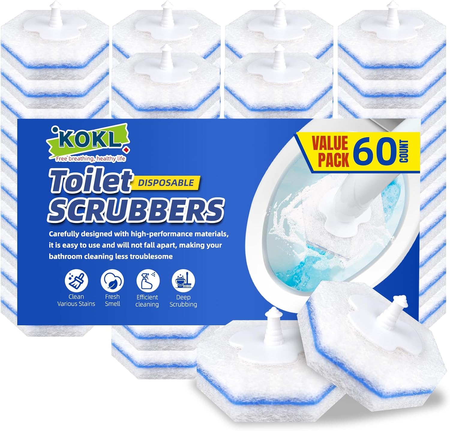 KOKL 60pcs Toilet Brush Refills - Premium Cleaners with Fresh Scent