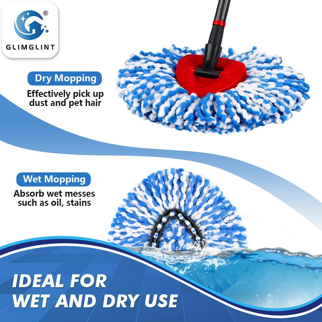 GLIMGLINT Mop Heads 3 Pack for RinseClean 2 Tank System