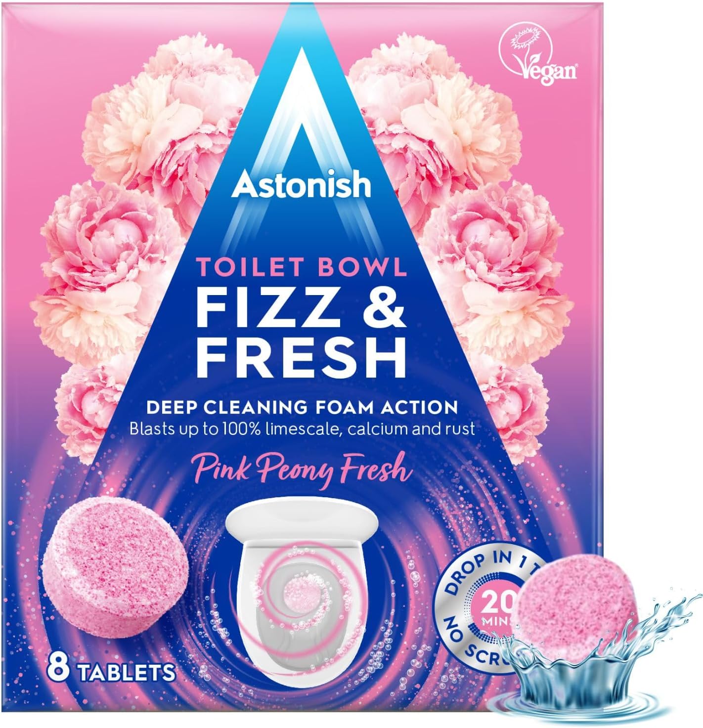 Astonish Foaming Toilet Bowl Cleaner Tablets - Box of 8 Pink Peony Scent