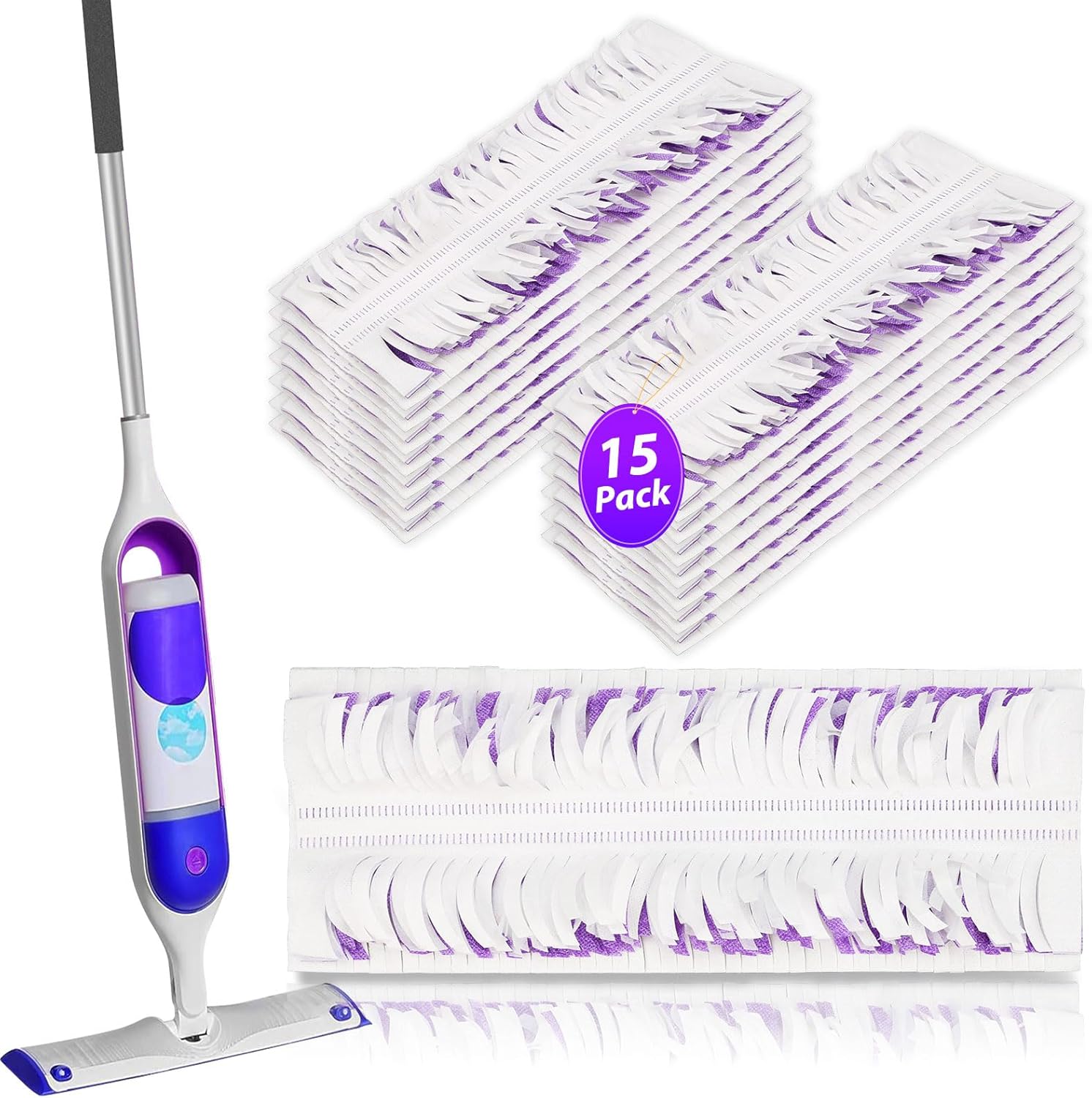 Disposable Mopping Pads Refills for PowerMop Purple-15 Pack
