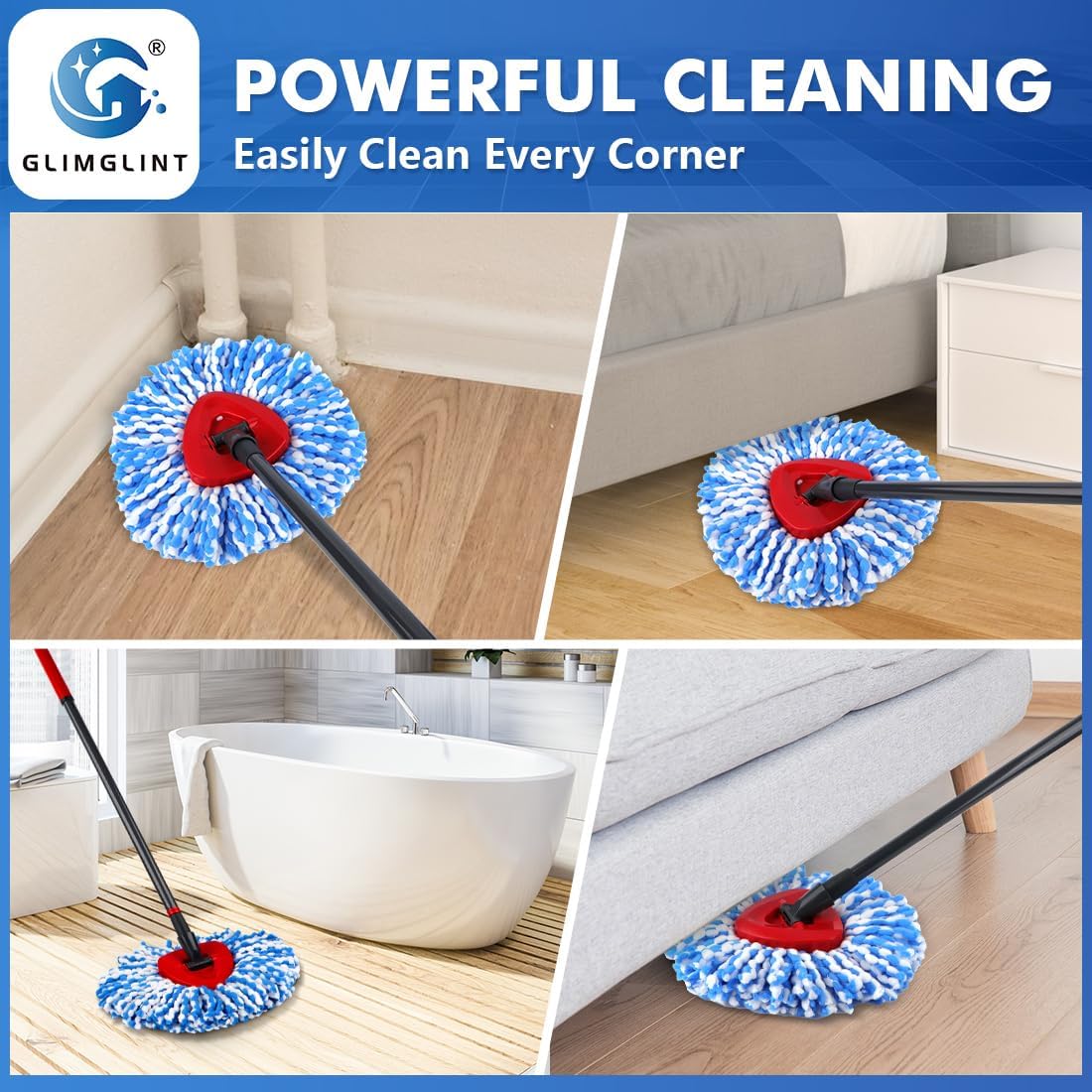 GLIMGLINT Mop Heads 3 Pack for RinseClean 2 Tank System