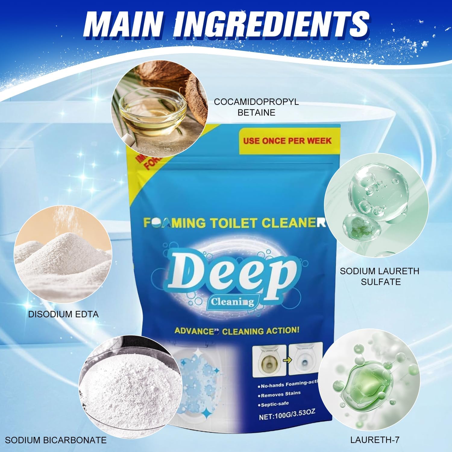 Iaolose 2 PCS Toilet Cleaner Self Activating Miracle Powder for Deep Cleaning