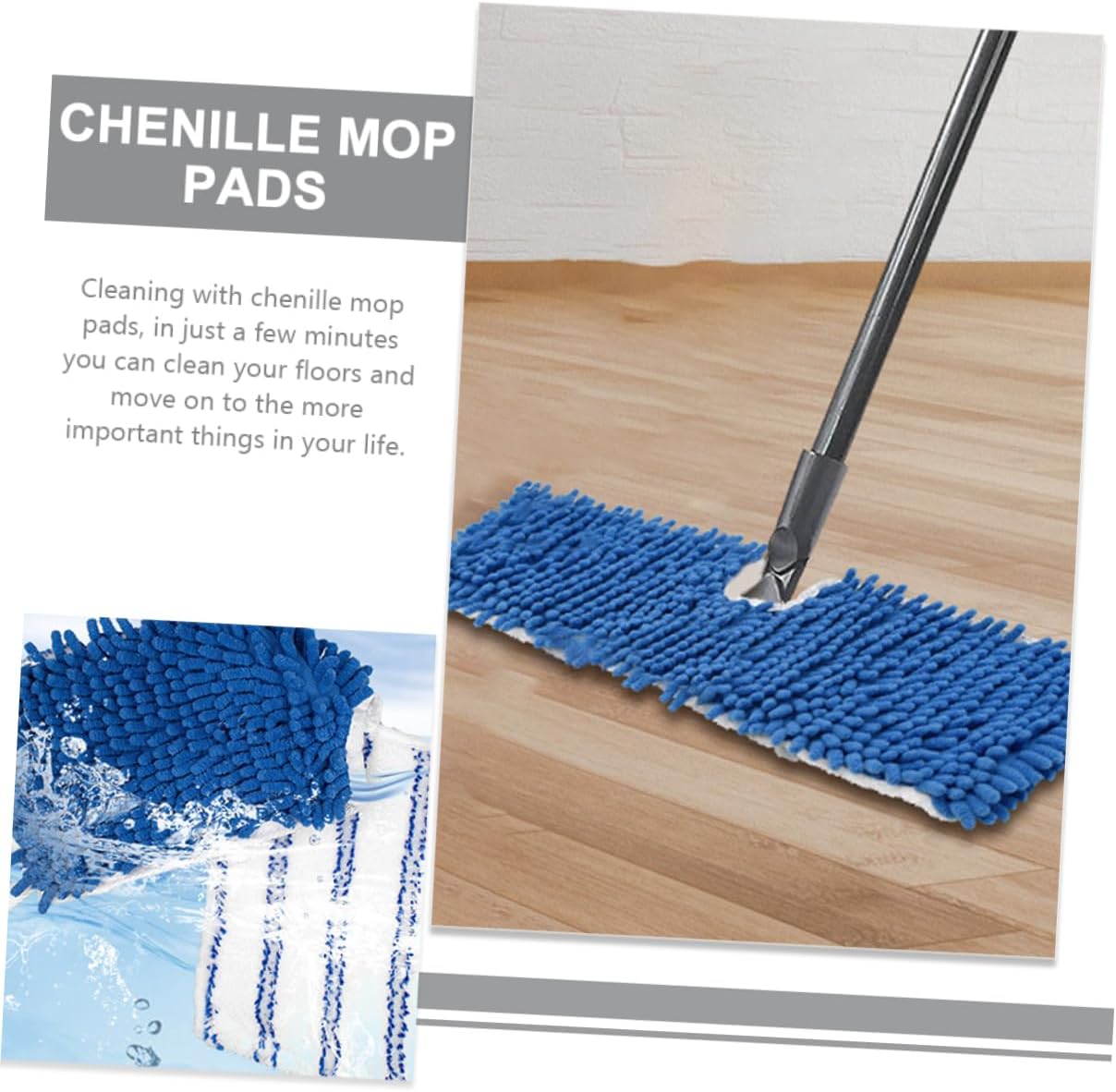 2pcs Chenille Mop Pads Refill Ultra-Fine Microfiber Replacement Heads