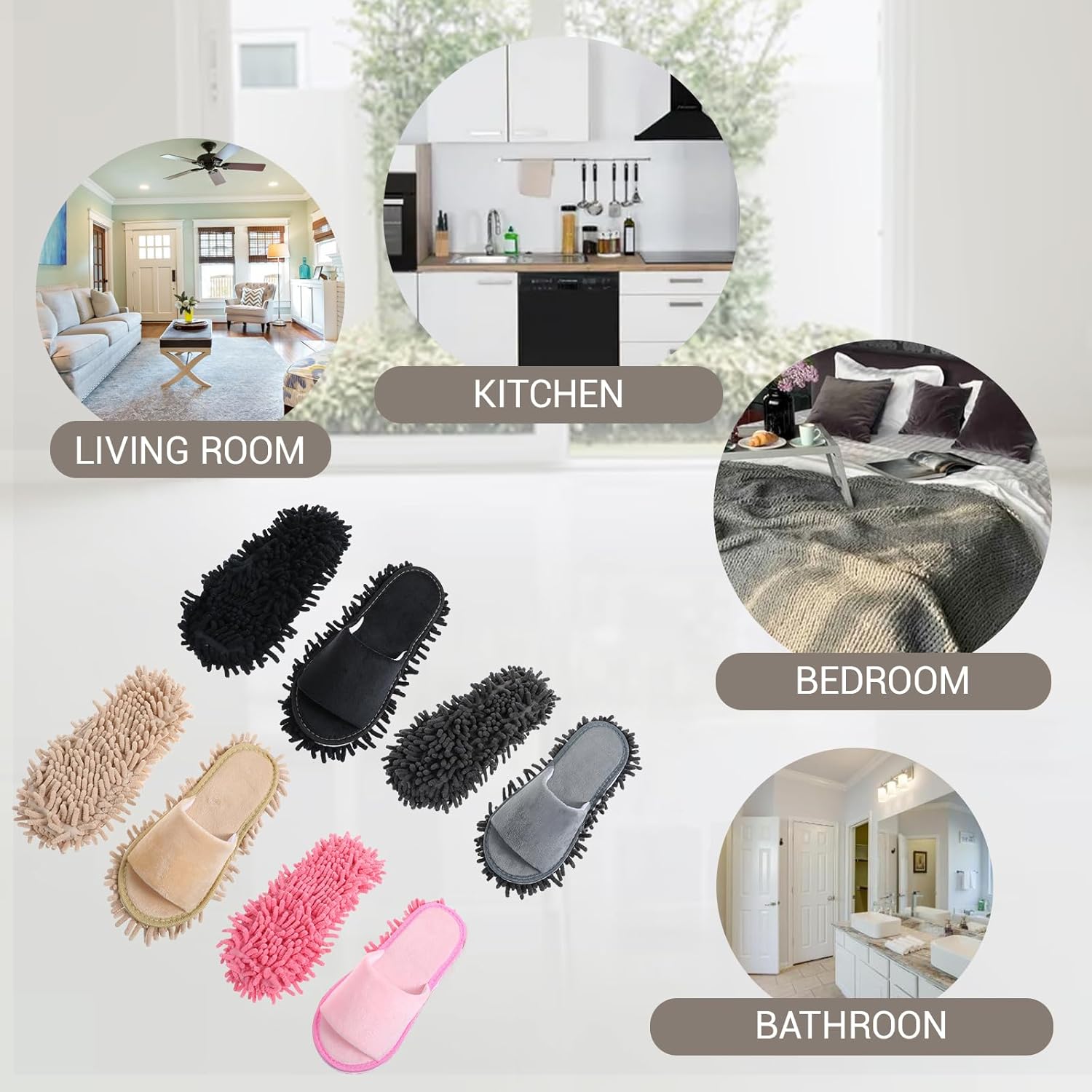 Telooco 4 Pairs Washable Mopping Slippers for Women and Men