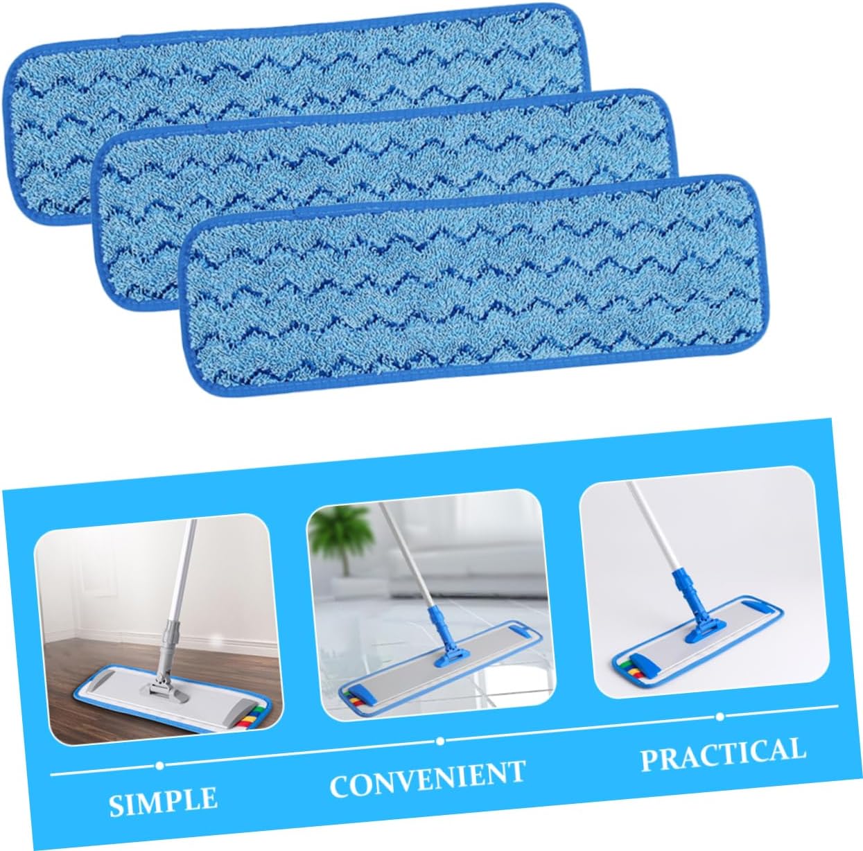 3pcs Microfiber Mop Pads for Wet Dry Cleaning Hardwood Floor