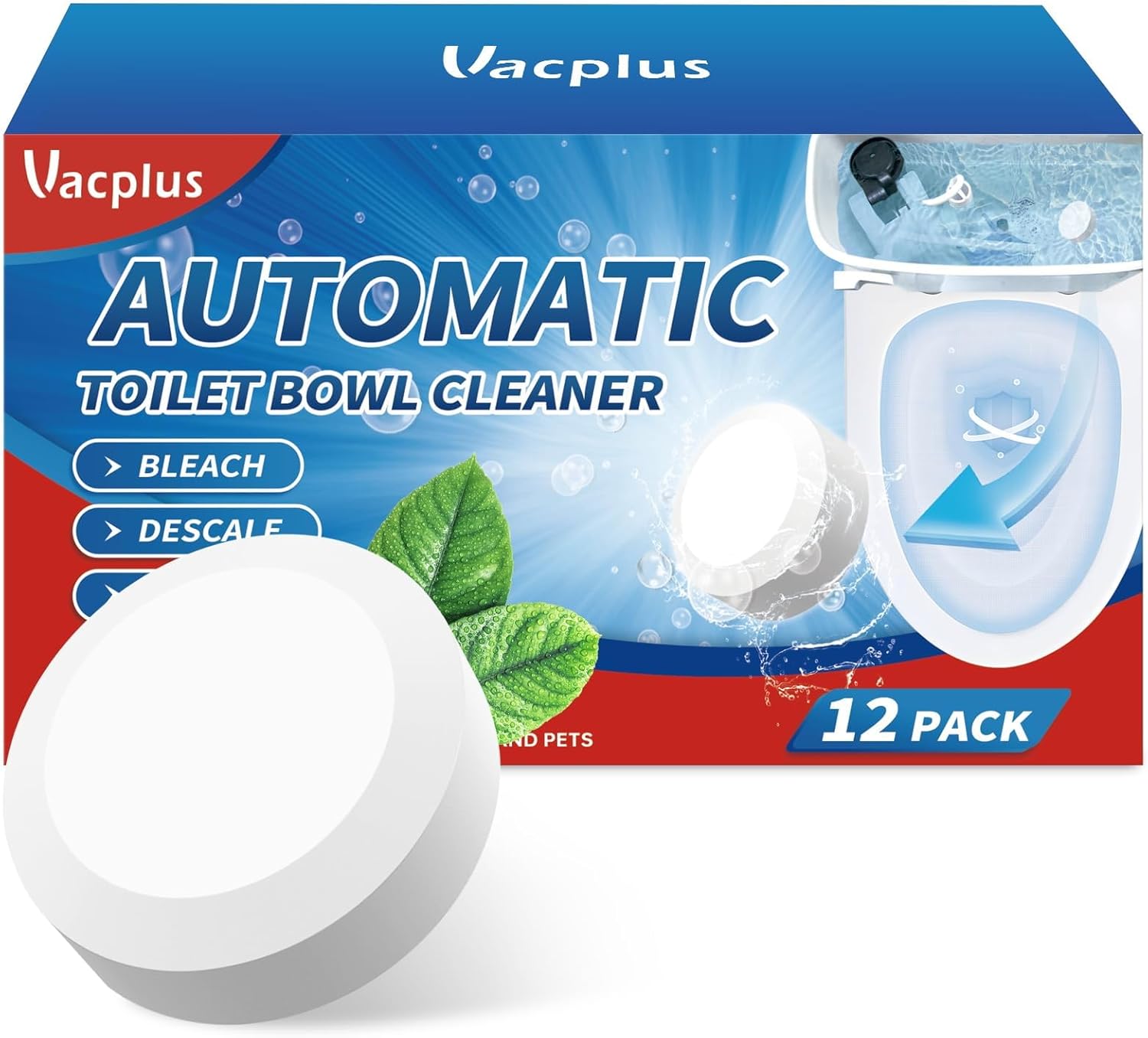 Vacplus Toilet Bowl Cleaners 12-Pack Sustained-Release Bleach Tablets