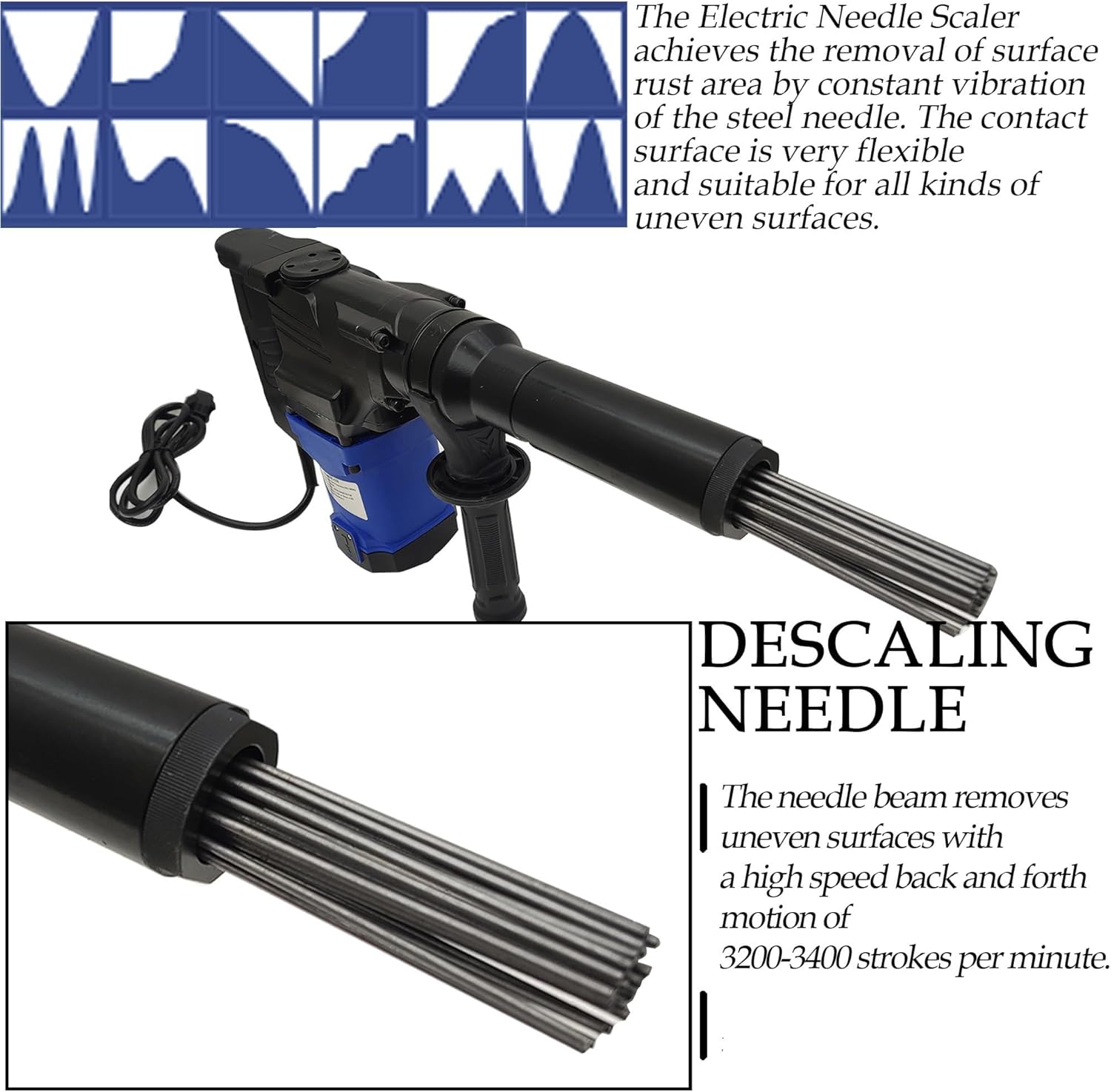 ZHIBIMOI 1100W Electric Needle Rust Remover with 4500BPM 1