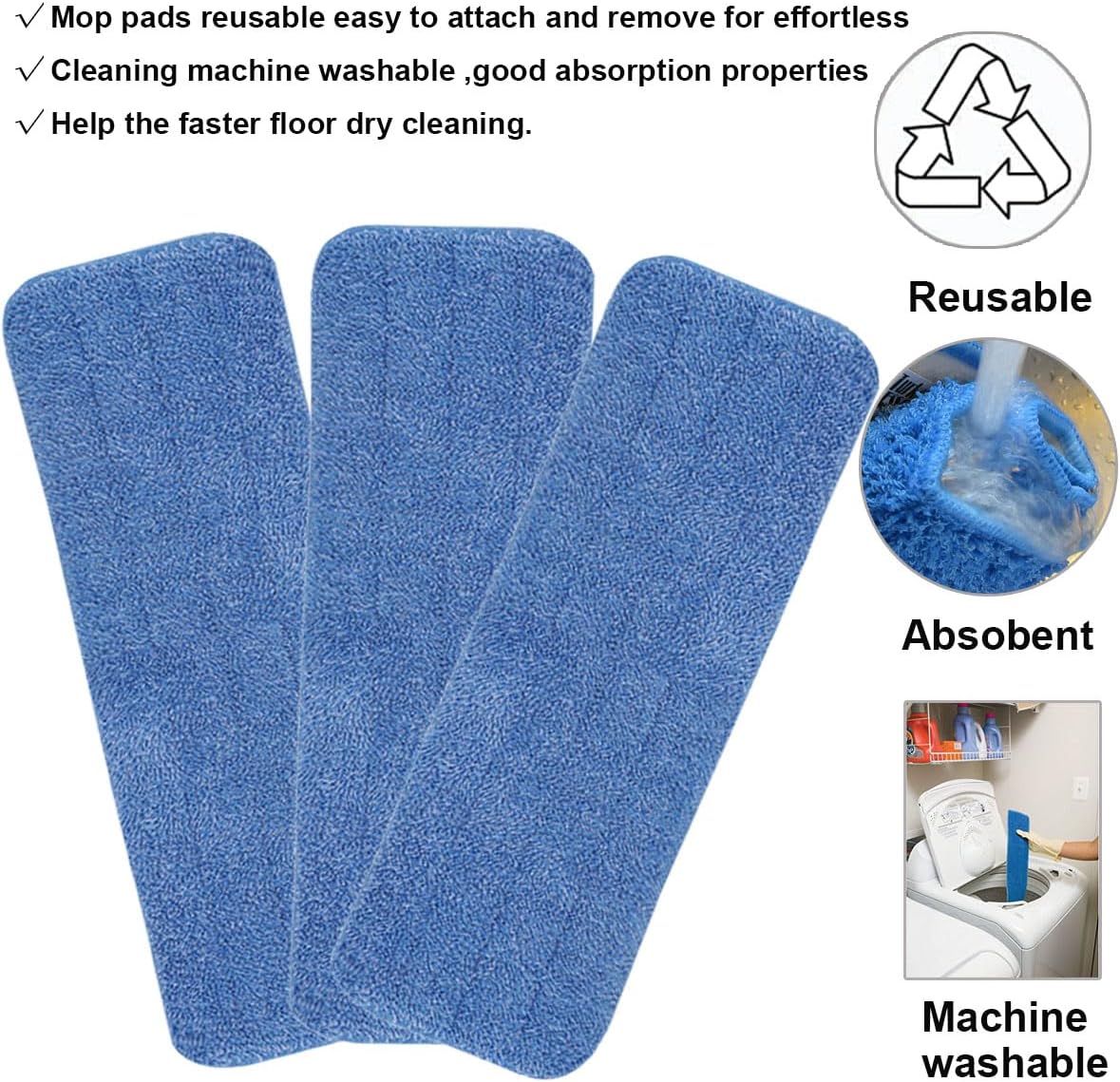 10 Pack 18 Inch Microfiber Spray Mop Pads - Reusable Streak-Free