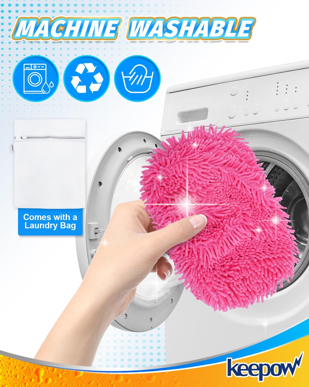 KEEPOW Reusable Microfiber Mop Pads 4PCS for Swiffer Sweeper