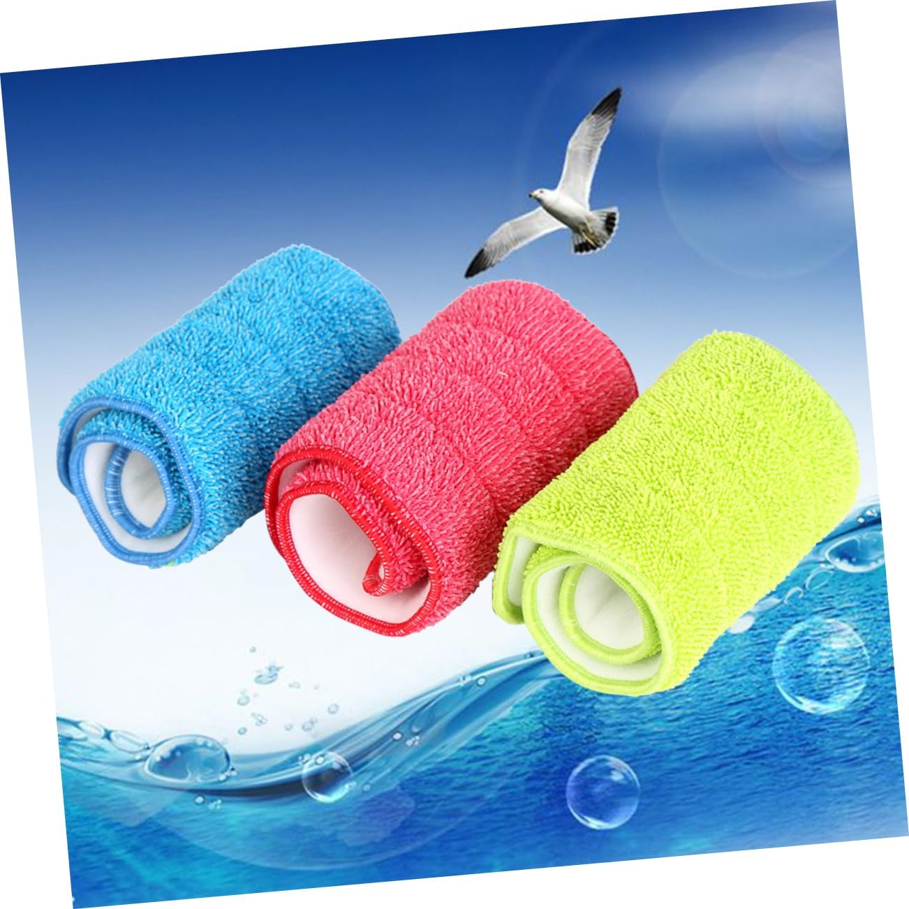 PACKOVE 3Pcs Spray Mop Cloth Replacement Durable Microfiber Mop Heads Red Blue Green
