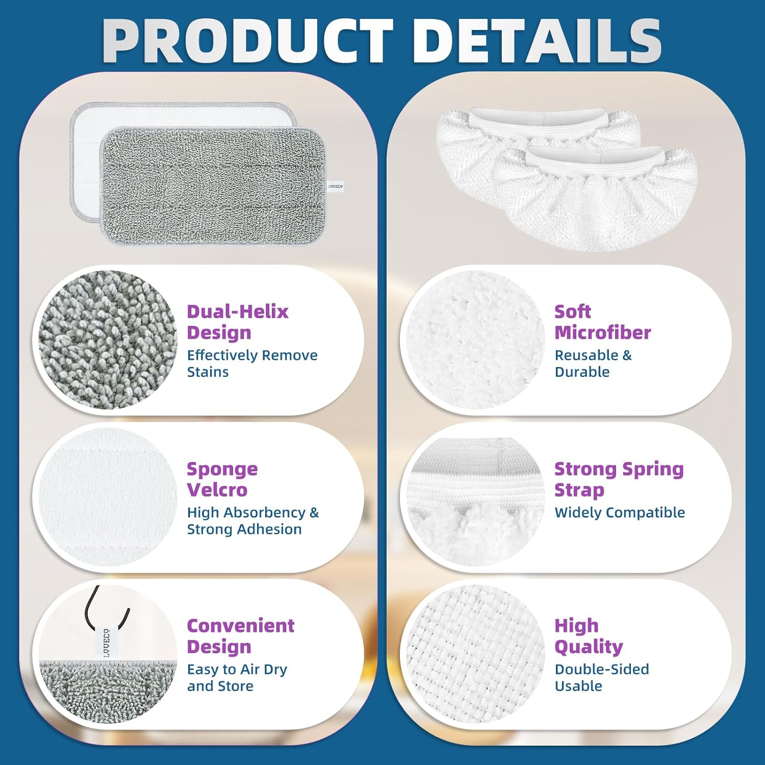 LOVECO Microfiber Steam Mop Pads 8-Pack for FEPPO Seyola