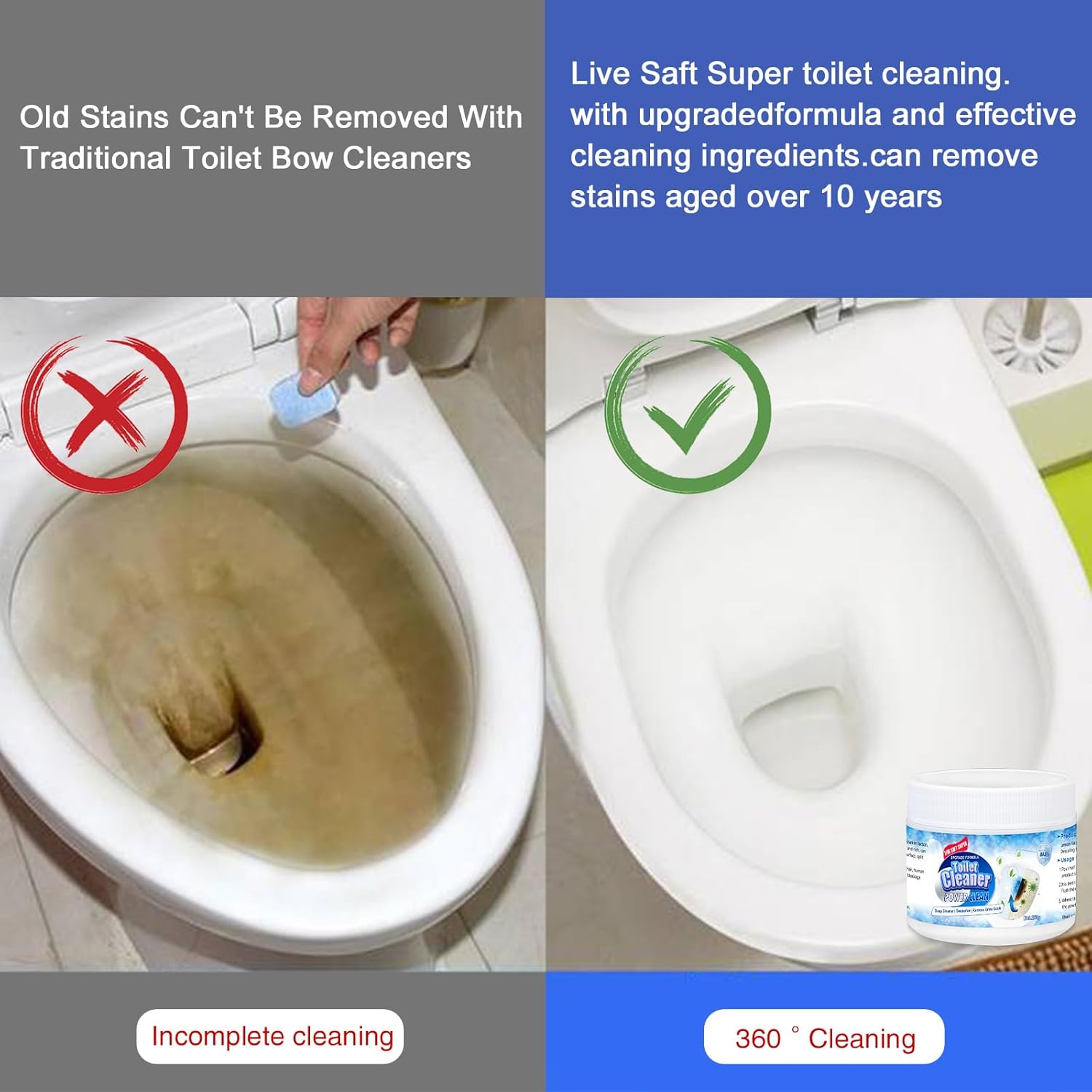 Toilet Bowl Cleaner Powder Pumice Stone Set