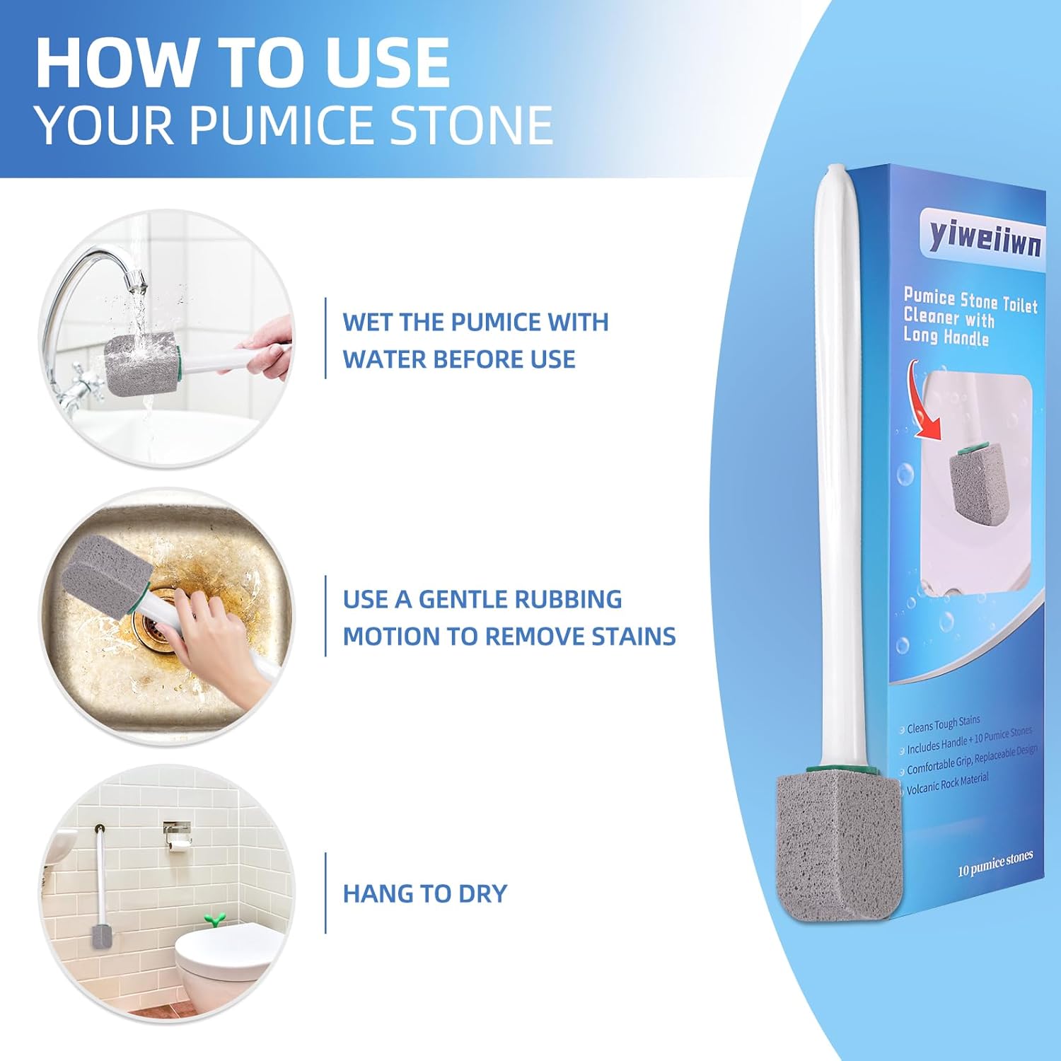 Pumice Stone Toilet Cleaner with 2 Handles and 10 Stones