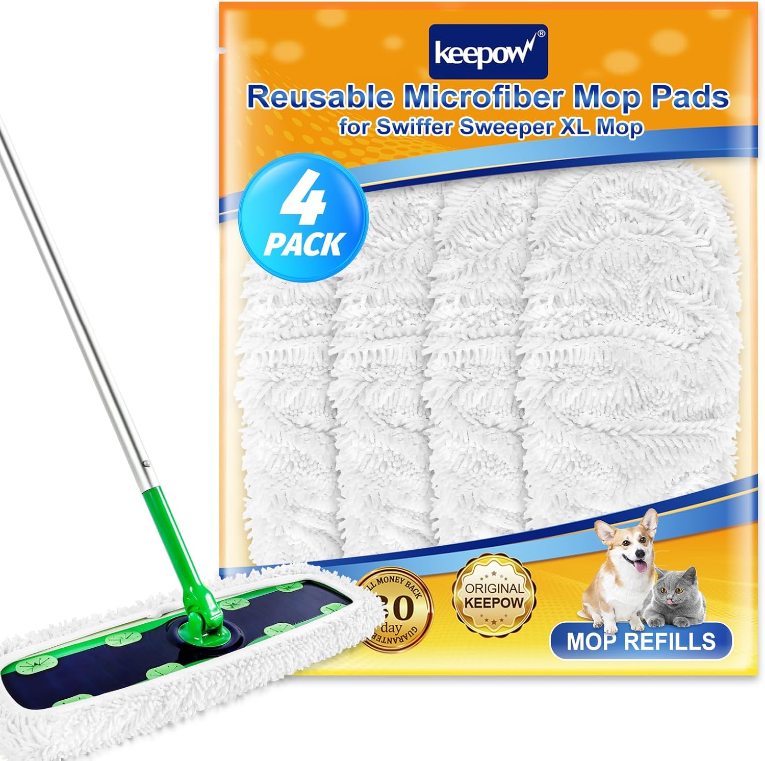 KEEPOW Reusable XL Mop Pads 4 Pack for Swiffer Sweeper XL