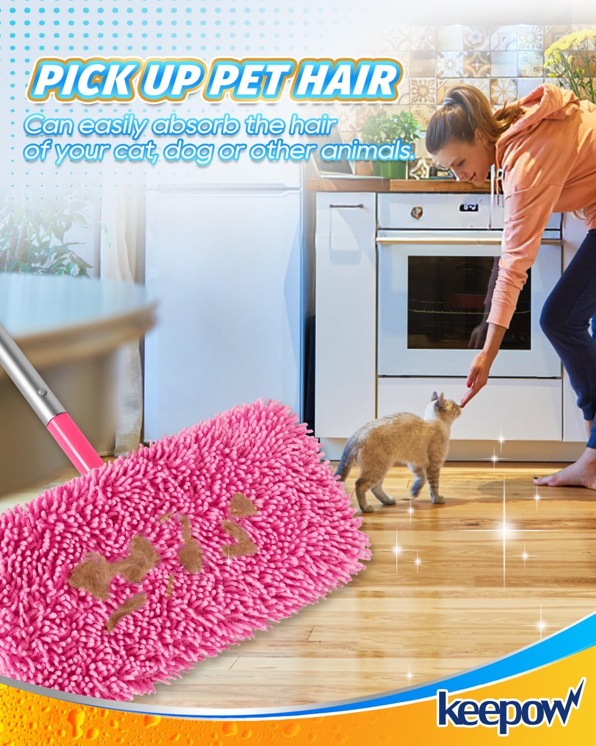 KEEPOW Reusable Microfiber Mop Pads 4PCS for Swiffer Sweeper