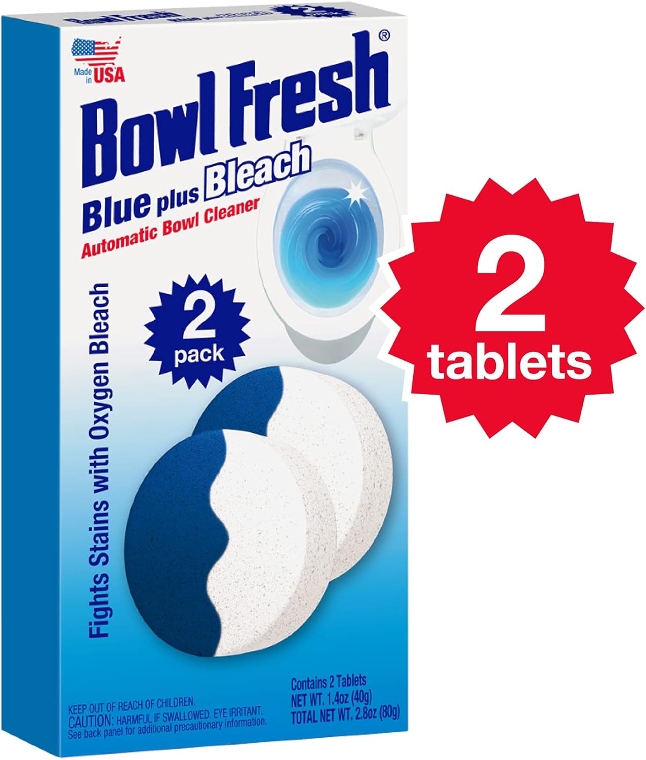 Bowl Fresh Blue Plus Bleach Toilet Cleaner Tablets 2 Count Pack of 5