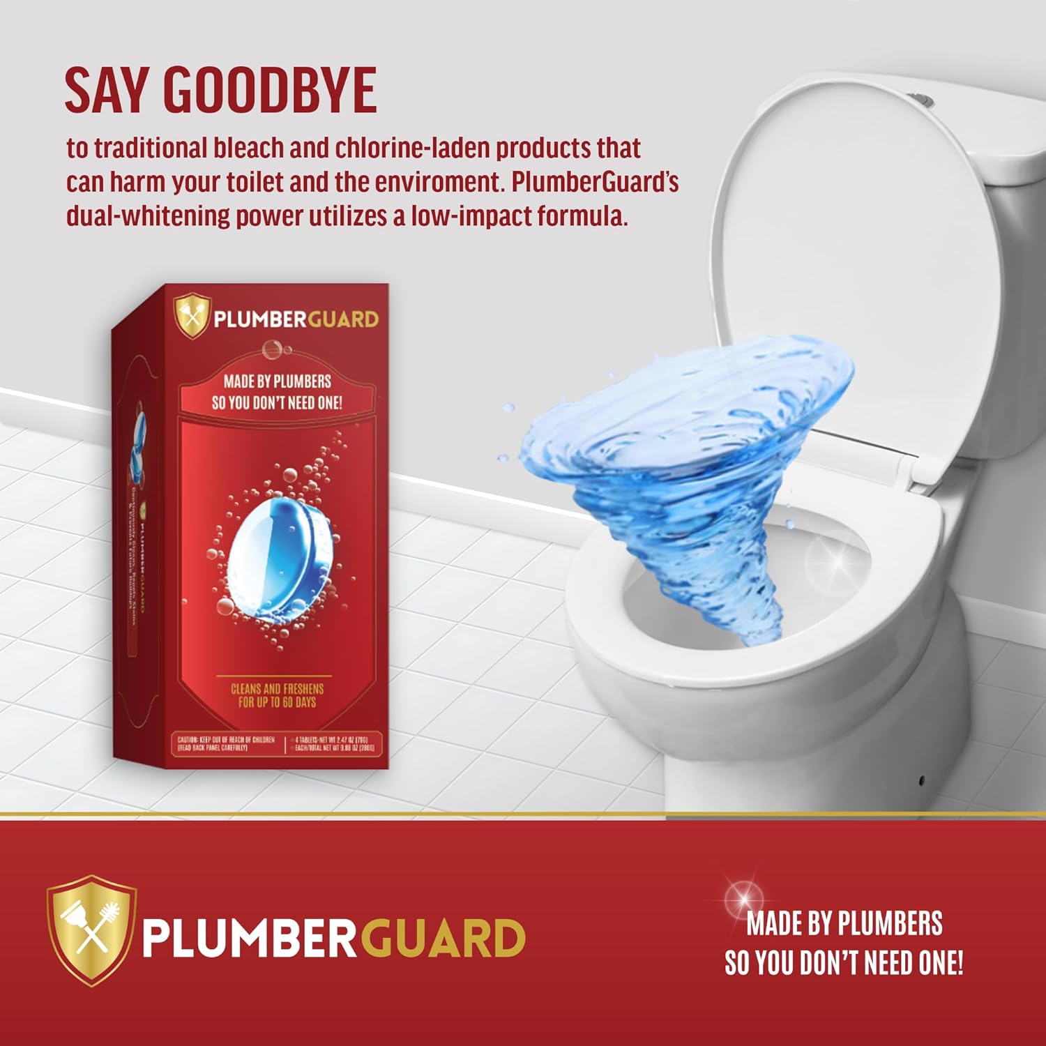 PLUMBERGUARD Toilet Tablets 4 Pack Whitening Stain Removing